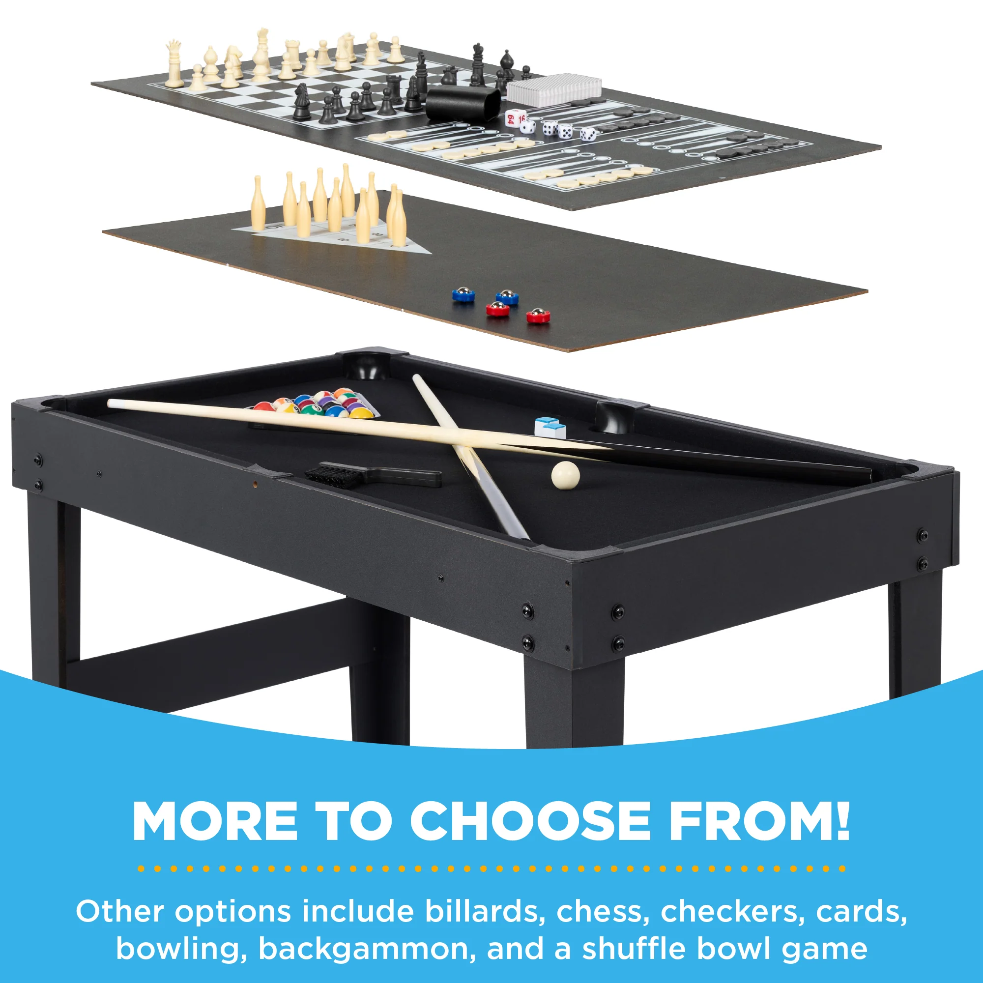 10-in-1 Combo Game Table Set w/ Pool, Foosball, Ping Pong, Chess - 2x4ft - Image 11