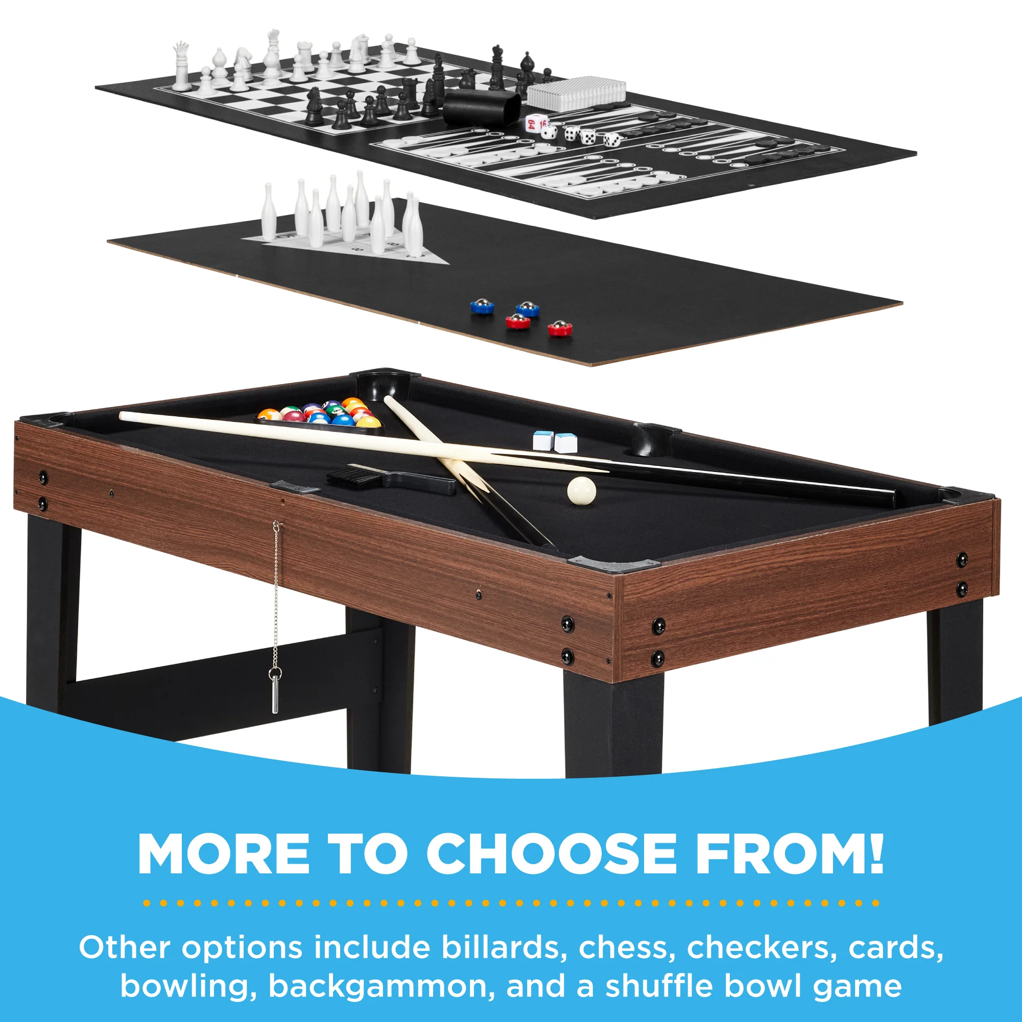 10-in-1 Combo Game Table Set w/ Pool, Foosball, Ping Pong, Chess - 2x4ft - Image 18