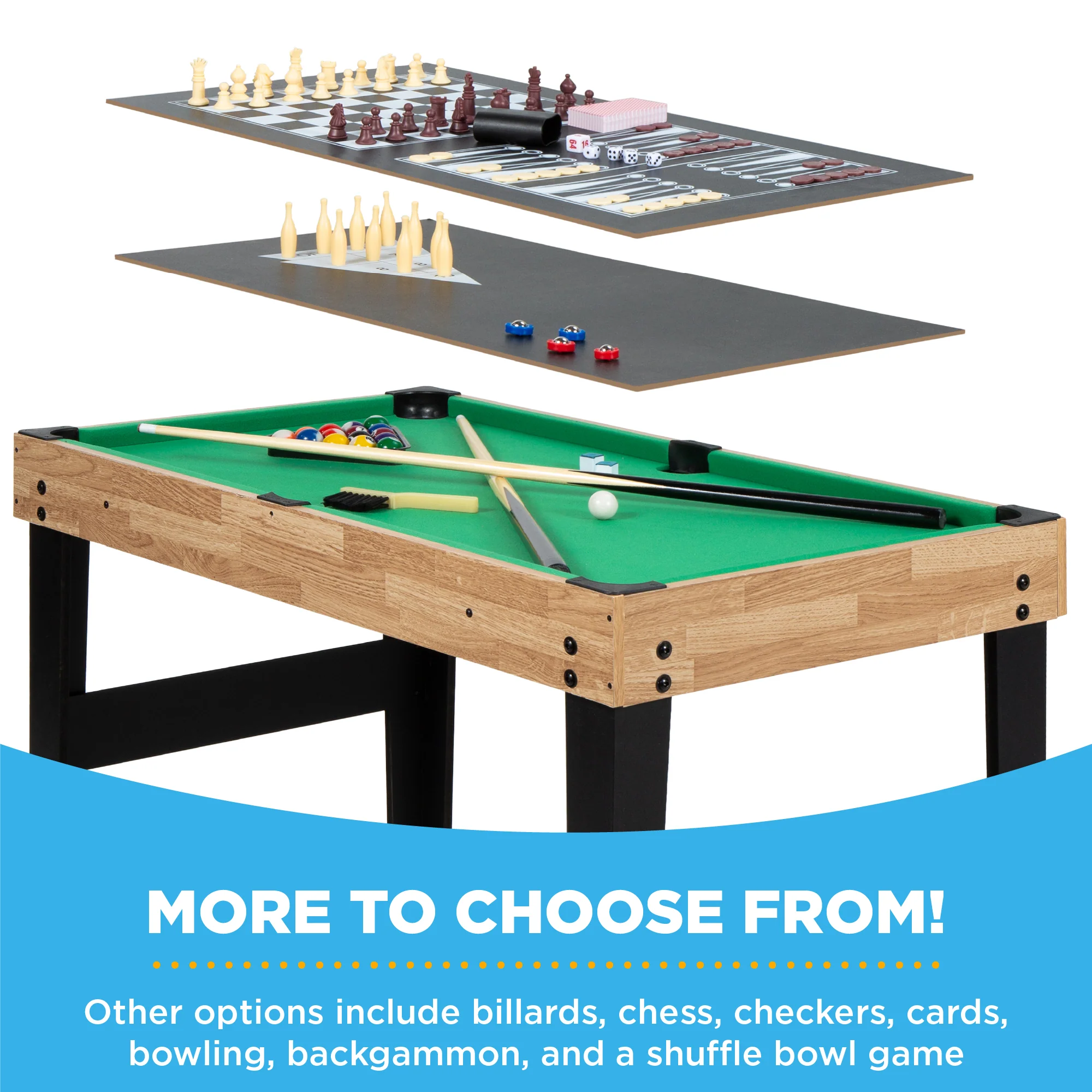 10-in-1 Combo Game Table Set w/ Pool, Foosball, Ping Pong, Chess - 2x4ft - Image 25