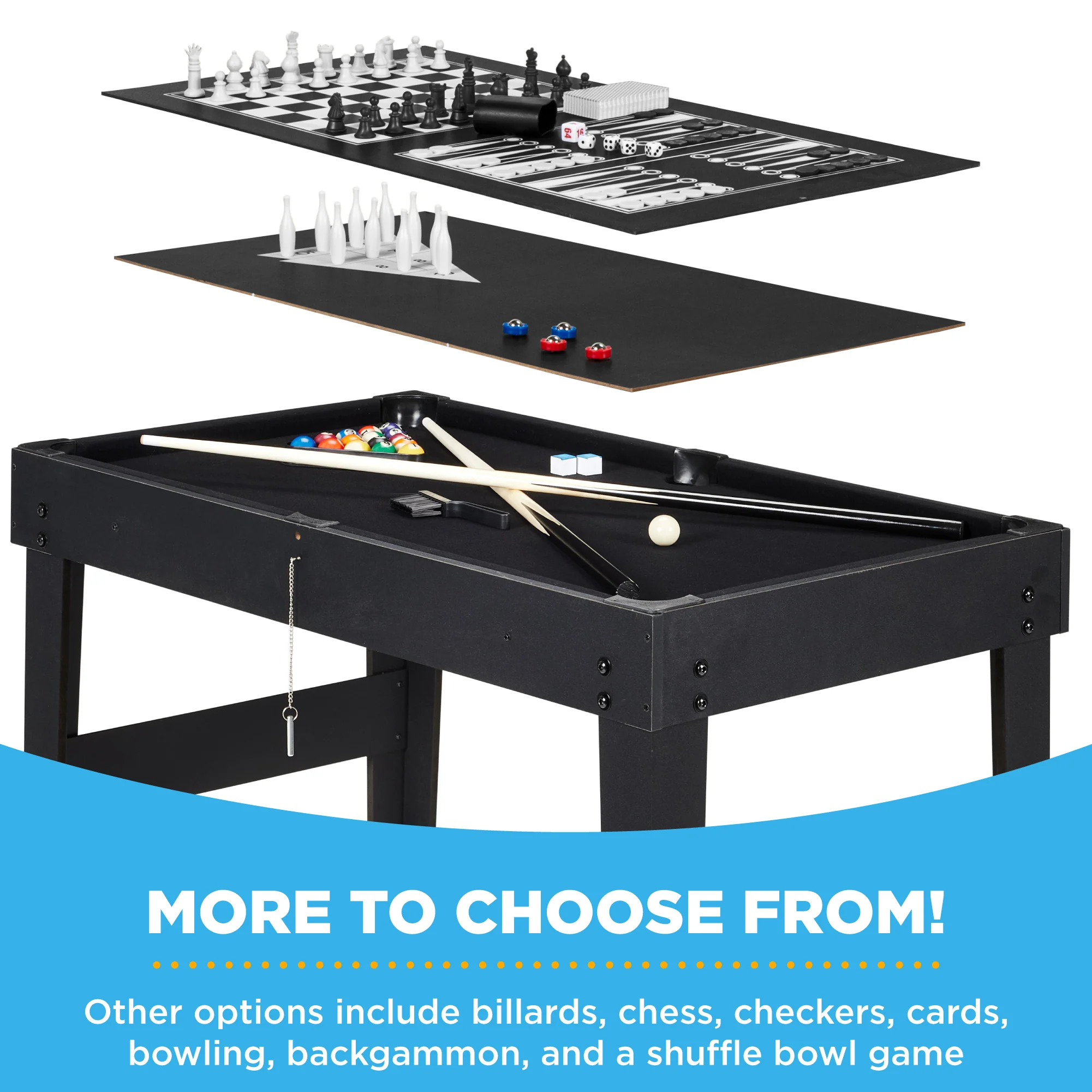 10-in-1 Combo Game Table Set w/ Pool, Foosball, Ping Pong, Chess - 2x4ft - Image 39