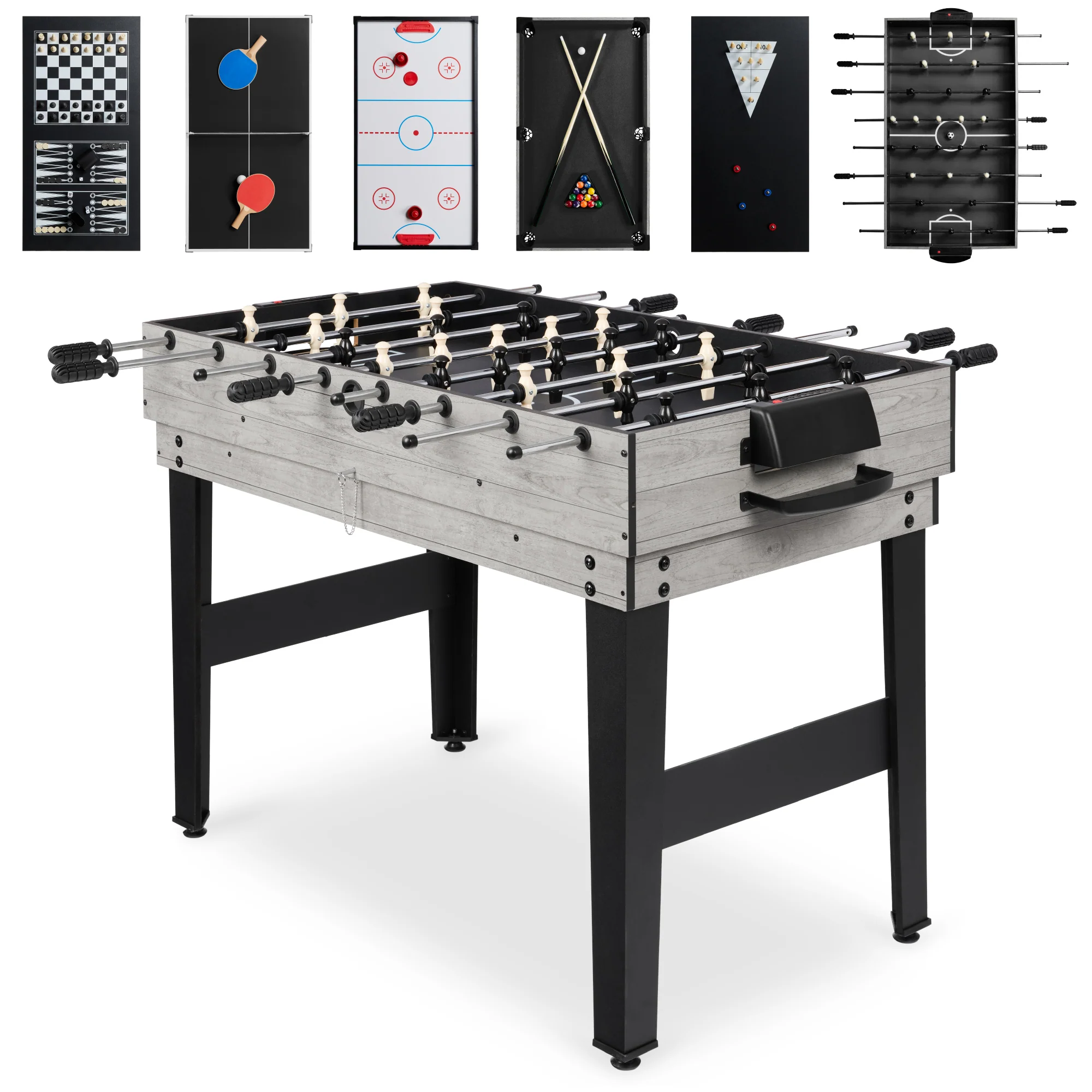 10-in-1 Combo Game Table Set w/ Pool, Foosball, Ping Pong, Chess - 2x4ft - Image 43