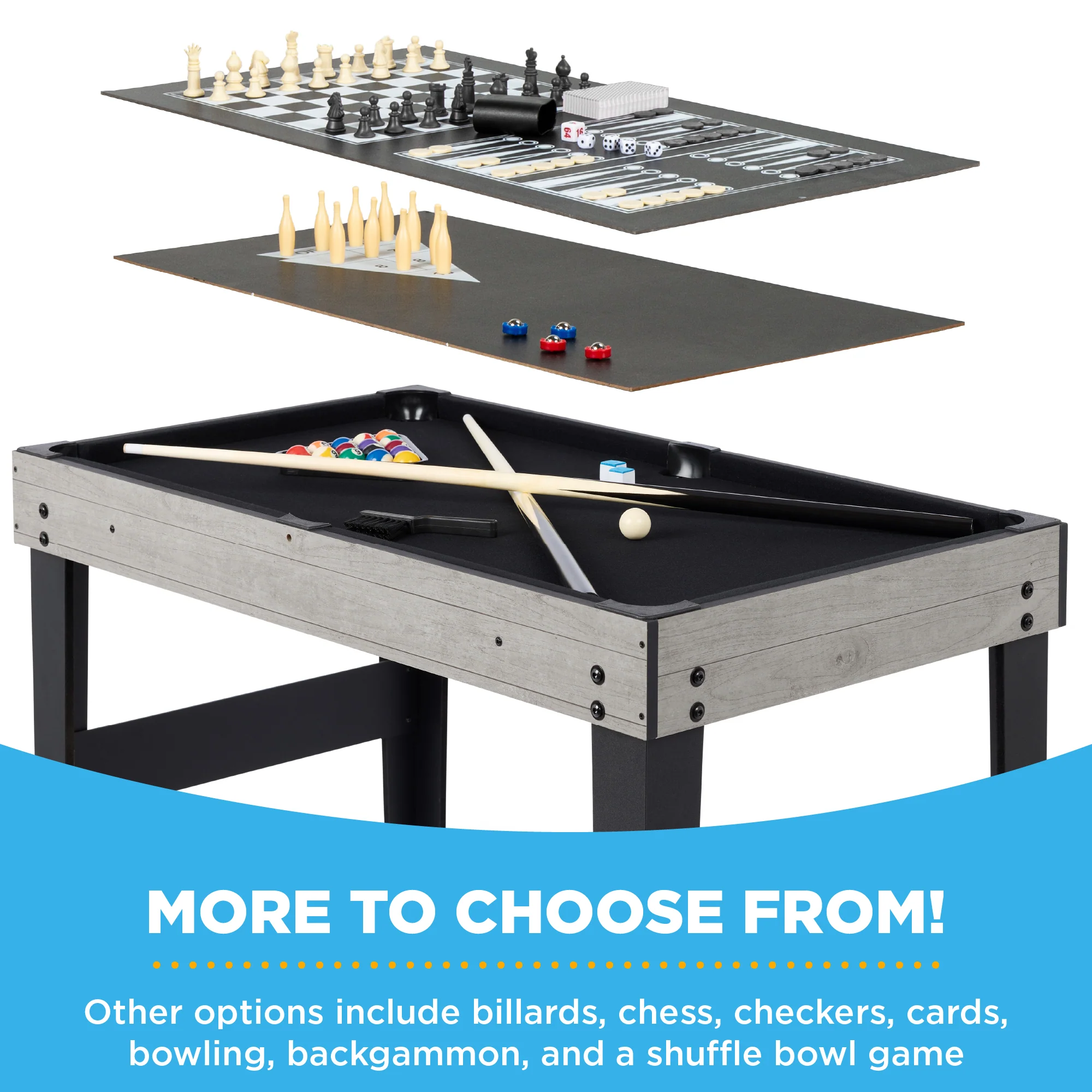 10-in-1 Combo Game Table Set w/ Pool, Foosball, Ping Pong, Chess - 2x4ft - Image 46