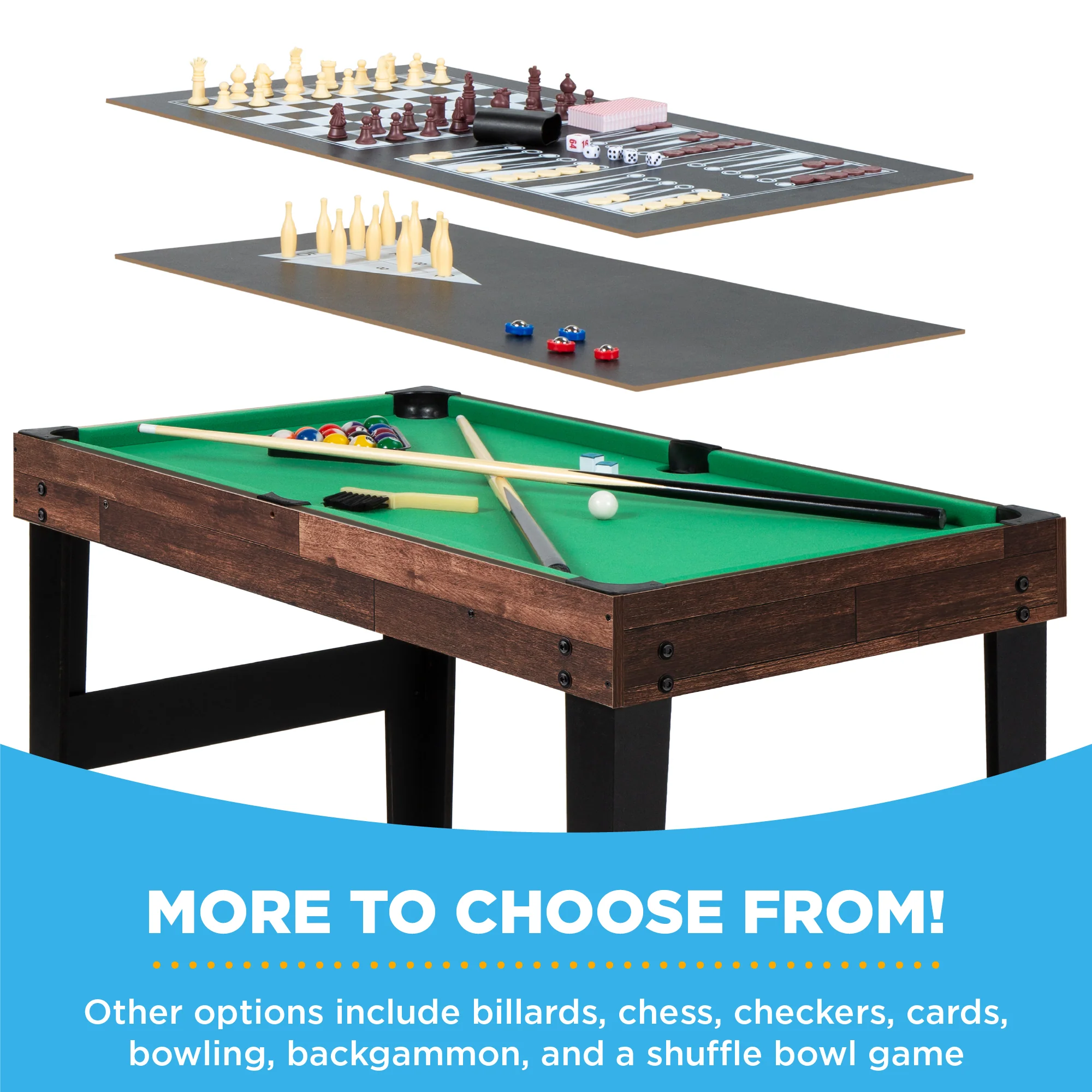 10-in-1 Combo Game Table Set w/ Pool, Foosball, Ping Pong, Chess - 2x4ft - Image 53