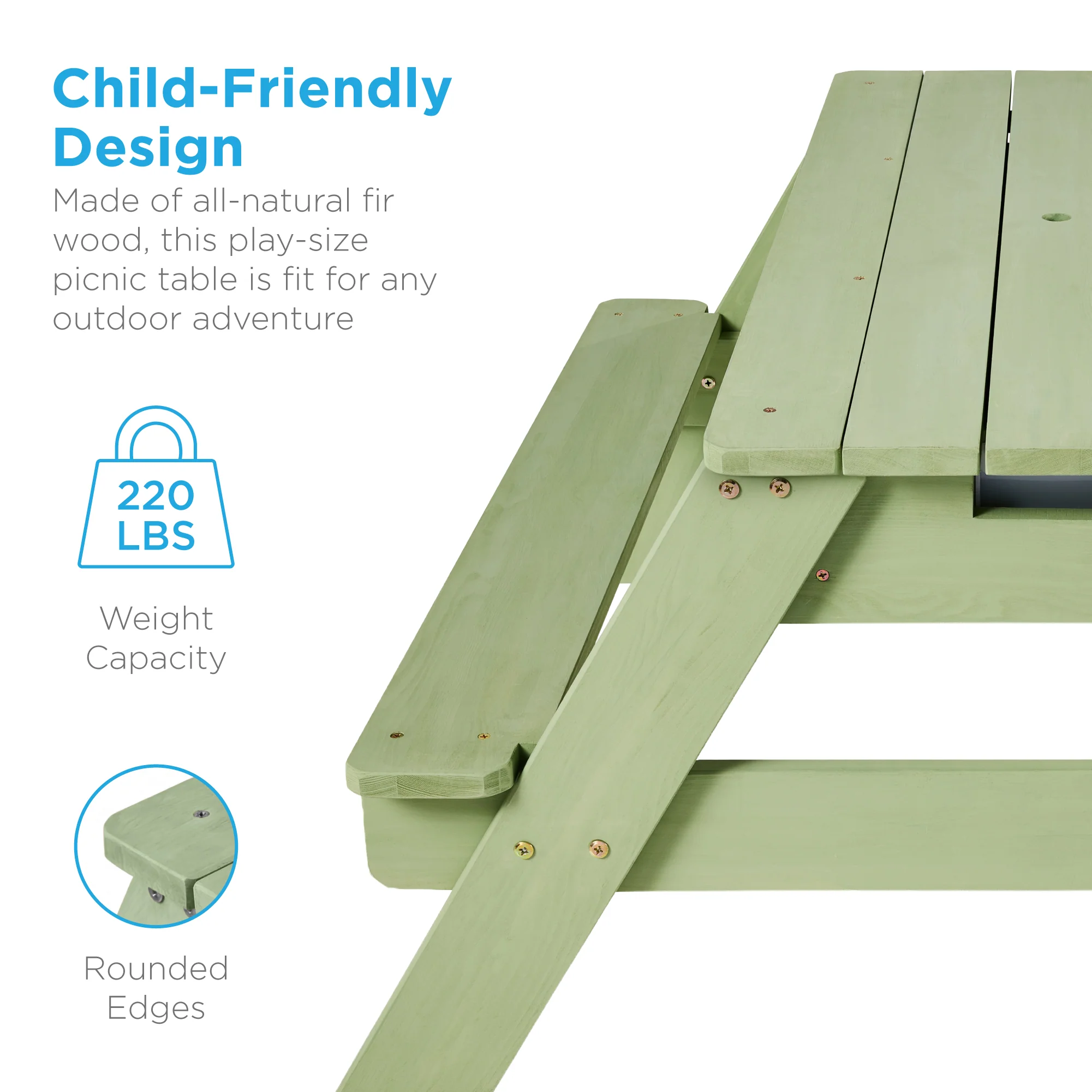 3-in-1 Kids Sand & Water Table Outdoor Wood Picnic Table w/ Umbrella - Image 24