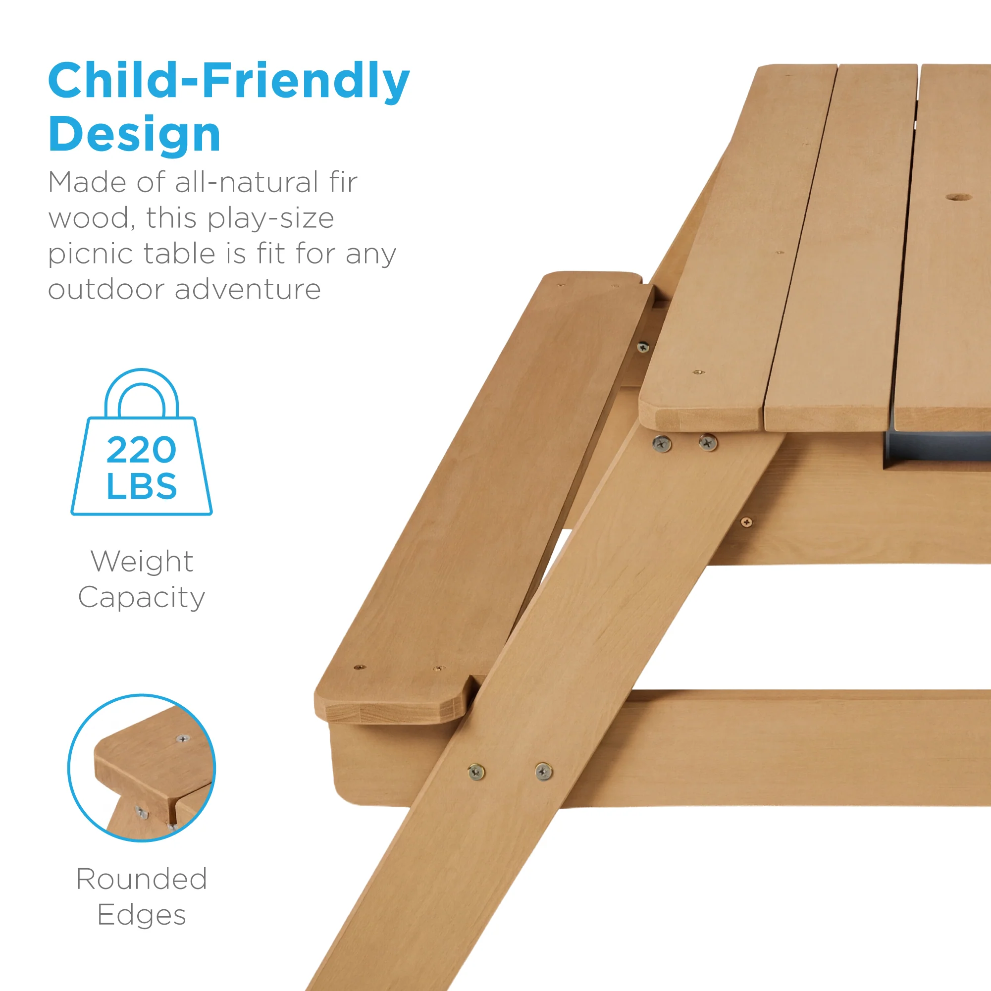 3-in-1 Kids Sand & Water Table Outdoor Wood Picnic Table w/ Umbrella - Image 33
