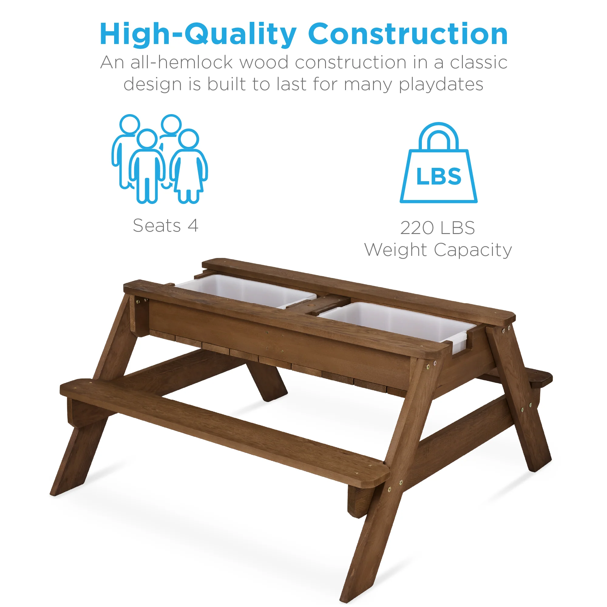 3-in-1 Kids Sand & Water Table Outdoor Wood Picnic Table w/ Umbrella - Image 75
