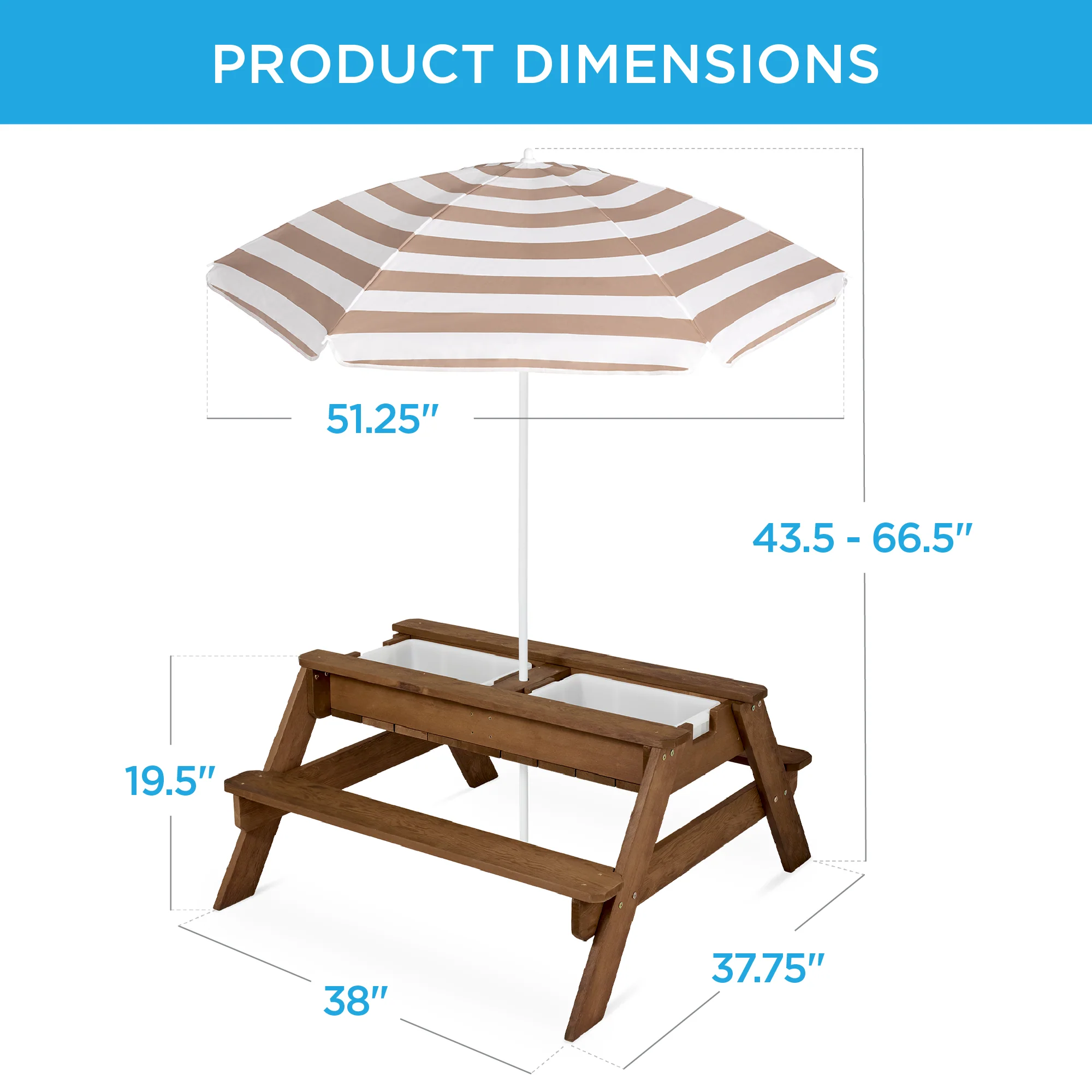 3-in-1 Kids Sand & Water Table Outdoor Wood Picnic Table w/ Umbrella - Image 77