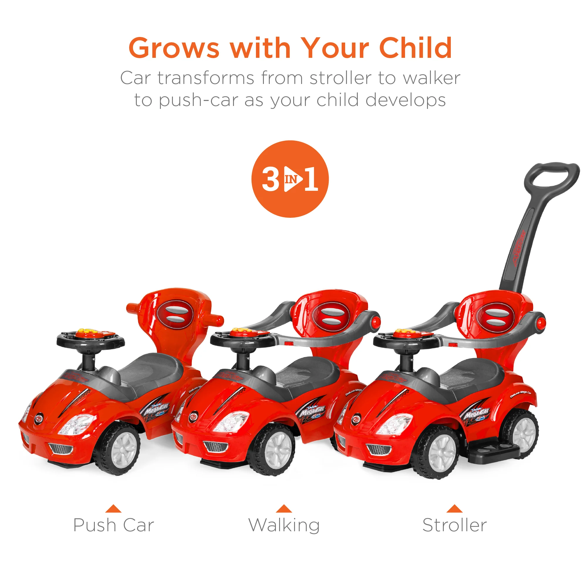 3-in-1 Kids Push Car w/ Handle and Horn - Image 16