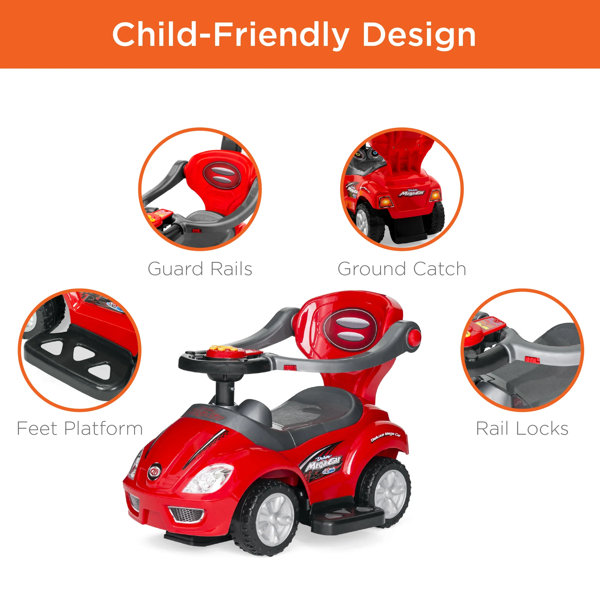 3-in-1 Kids Push Car w/ Handle and Horn - Image 17