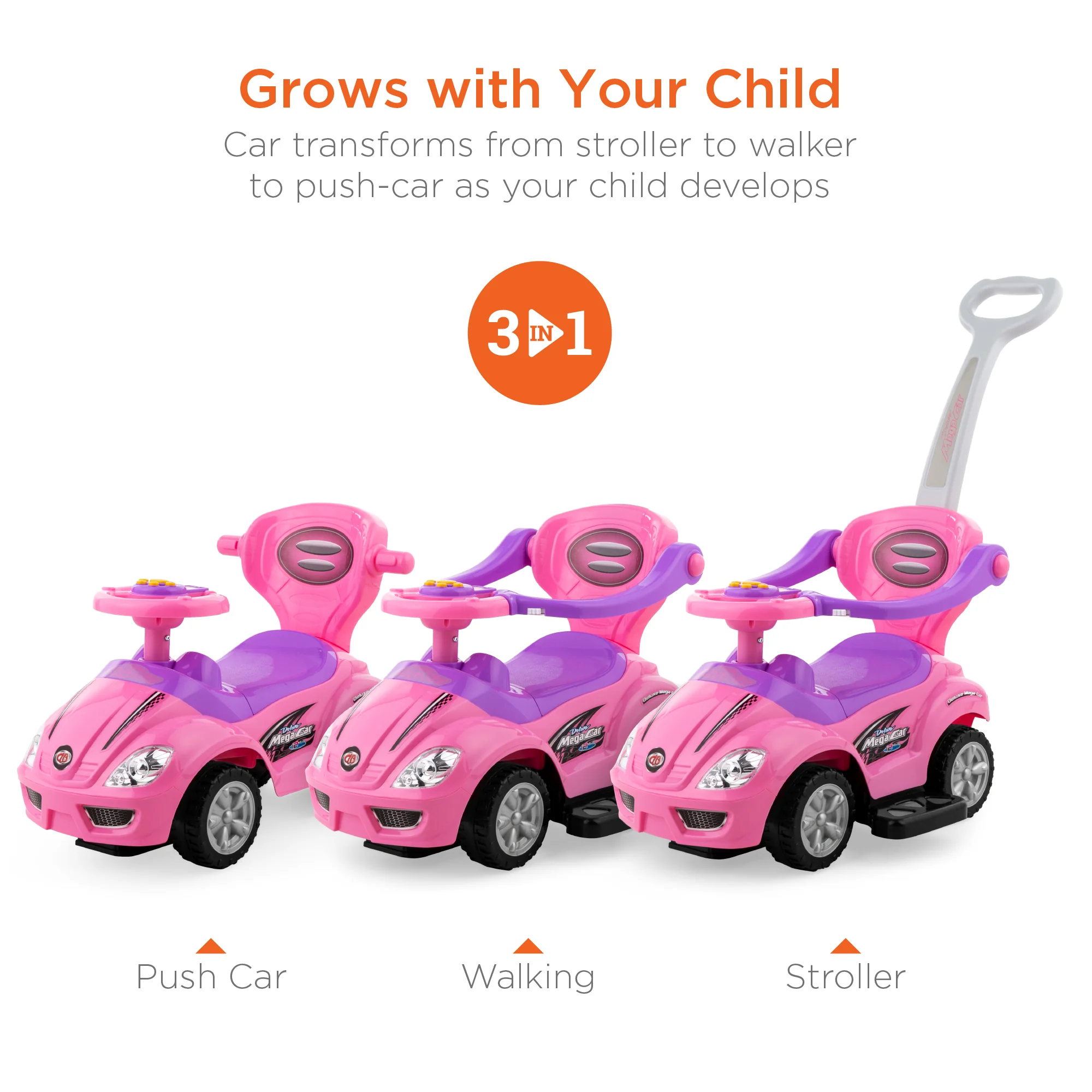 3-in-1 Kids Push Car w/ Handle and Horn - Image 23