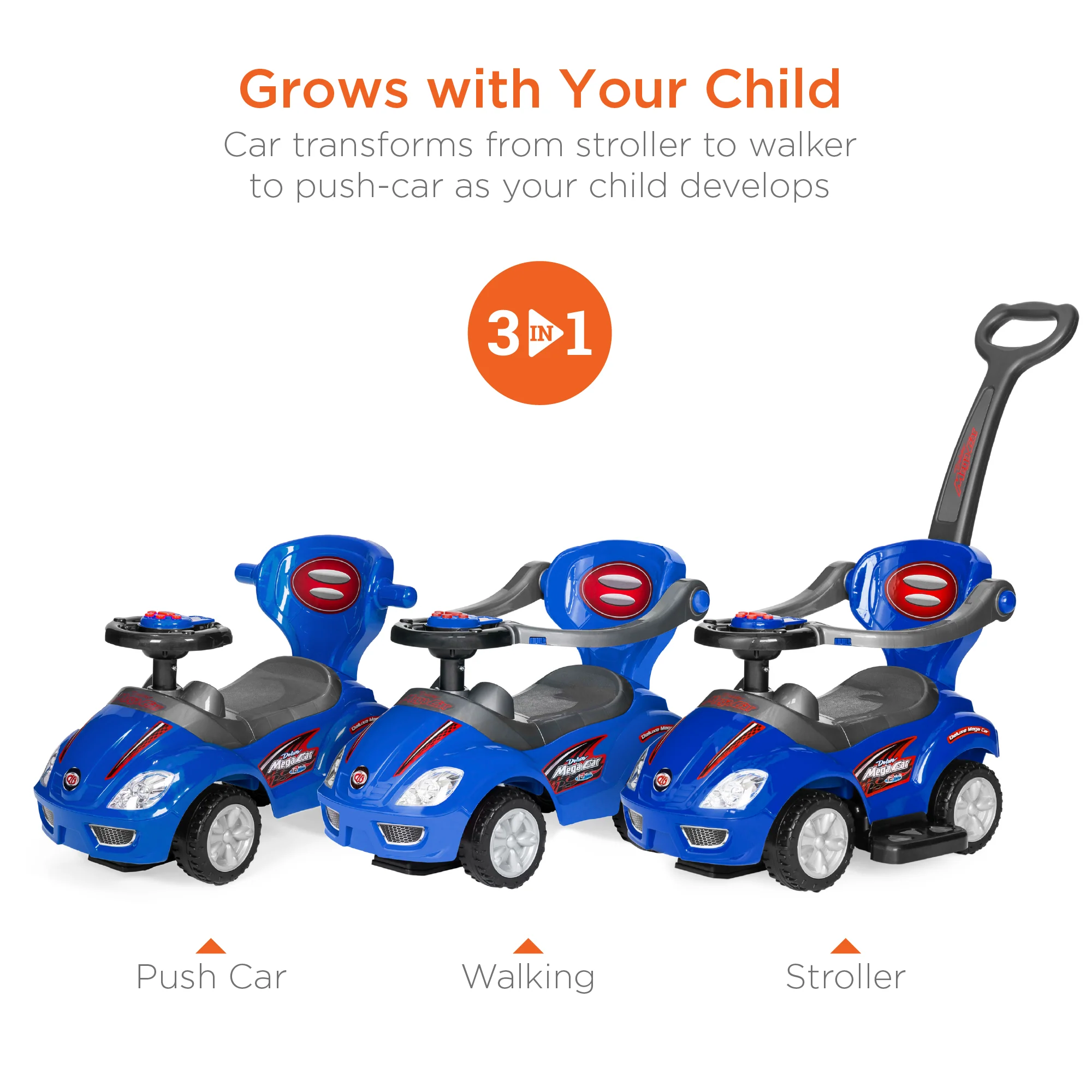 3-in-1 Kids Push Car w/ Handle and Horn - Image 30