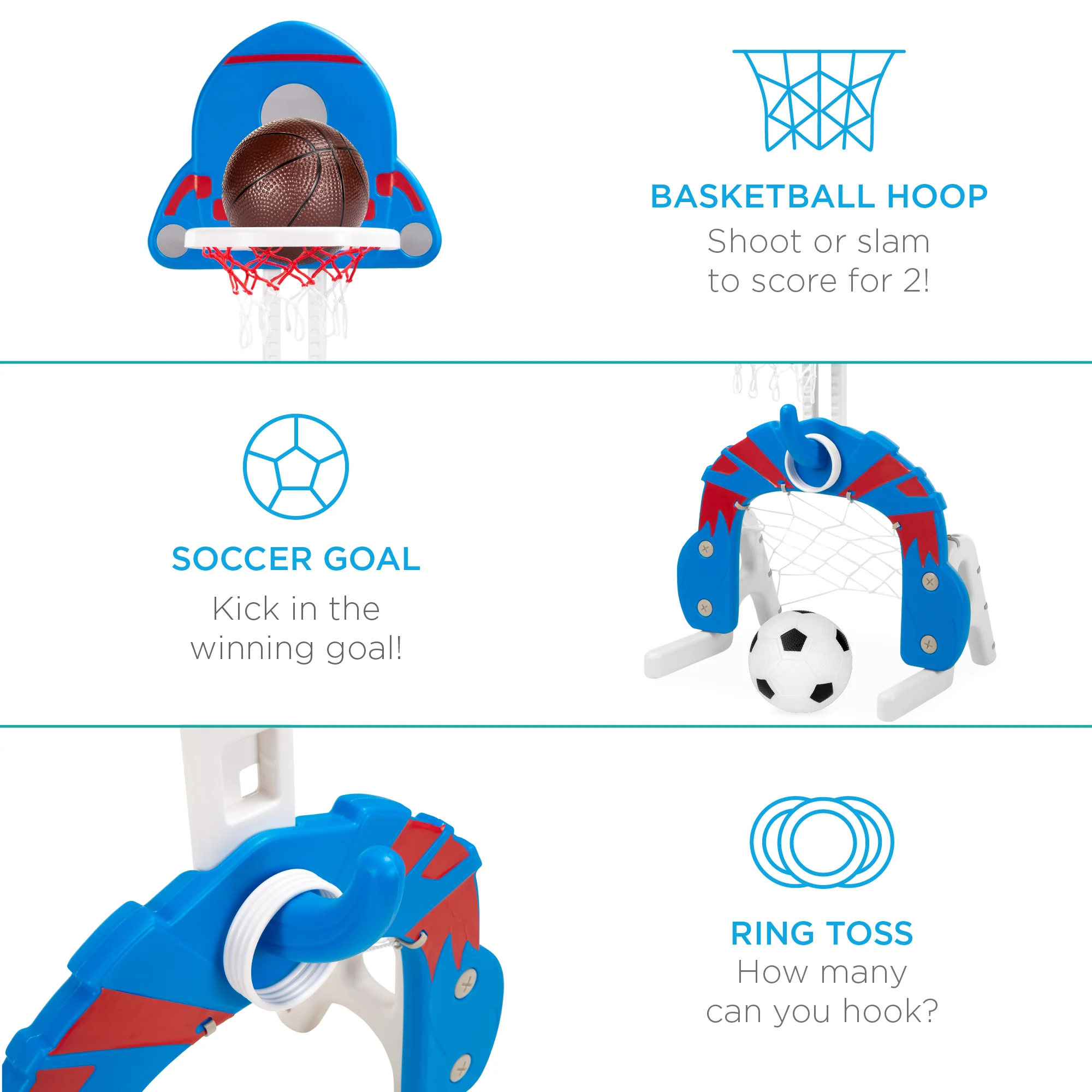 3-in-1 Toddler Basketball Hoop Sports Activity Center Play Set - Image 3