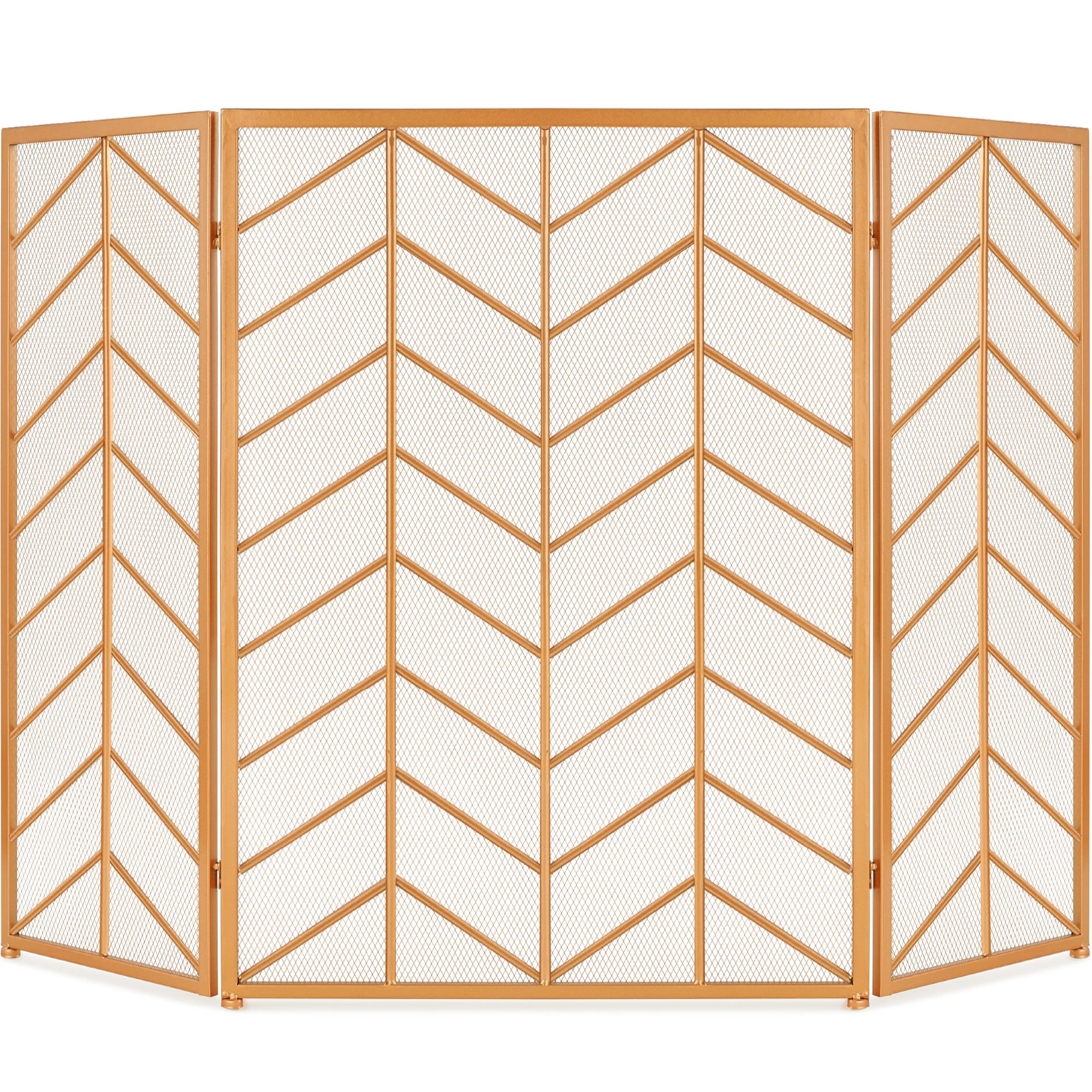 3-Panel Iron Chevron Fireplace Screen w/ Handles - 52x31in