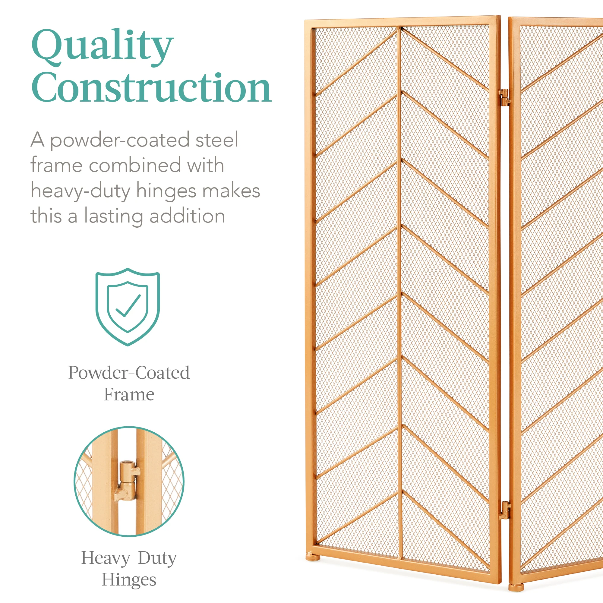3-Panel Iron Chevron Fireplace Screen w/ Handles - 52x31in - Image 5