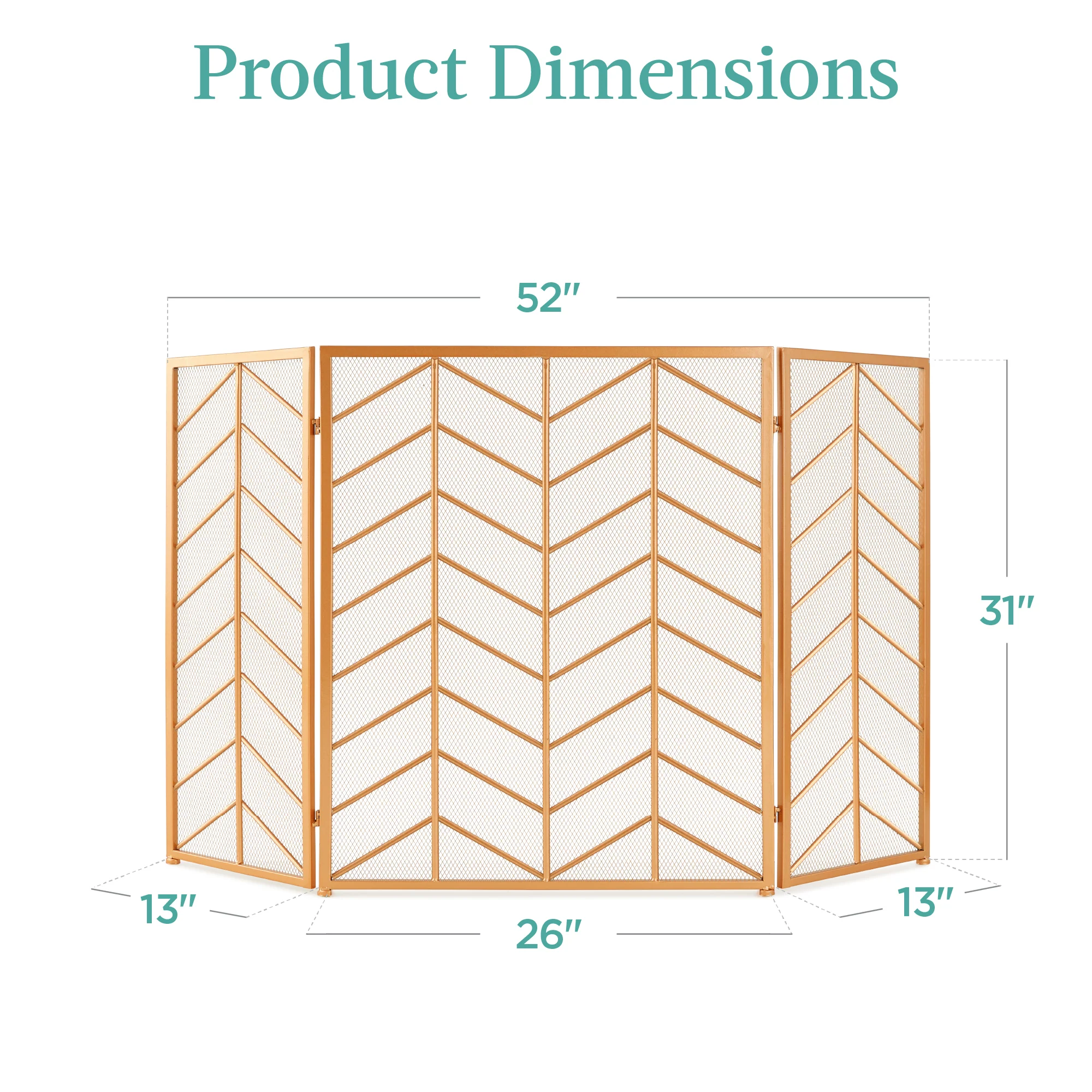 3-Panel Iron Chevron Fireplace Screen w/ Handles - 52x31in - Image 7
