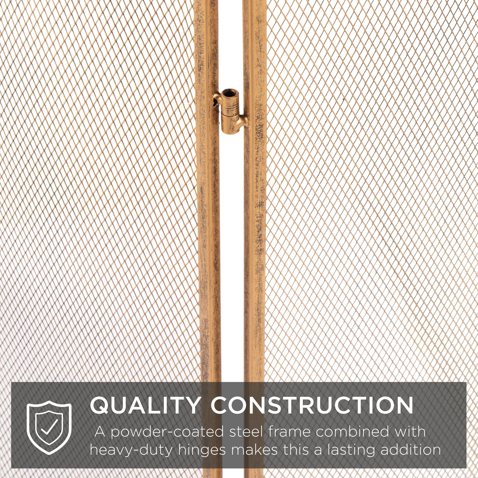3-Panel Simple Steel Mesh Fireplace Screen w/ Worn Finish - 47.5x27.25in - Image 4