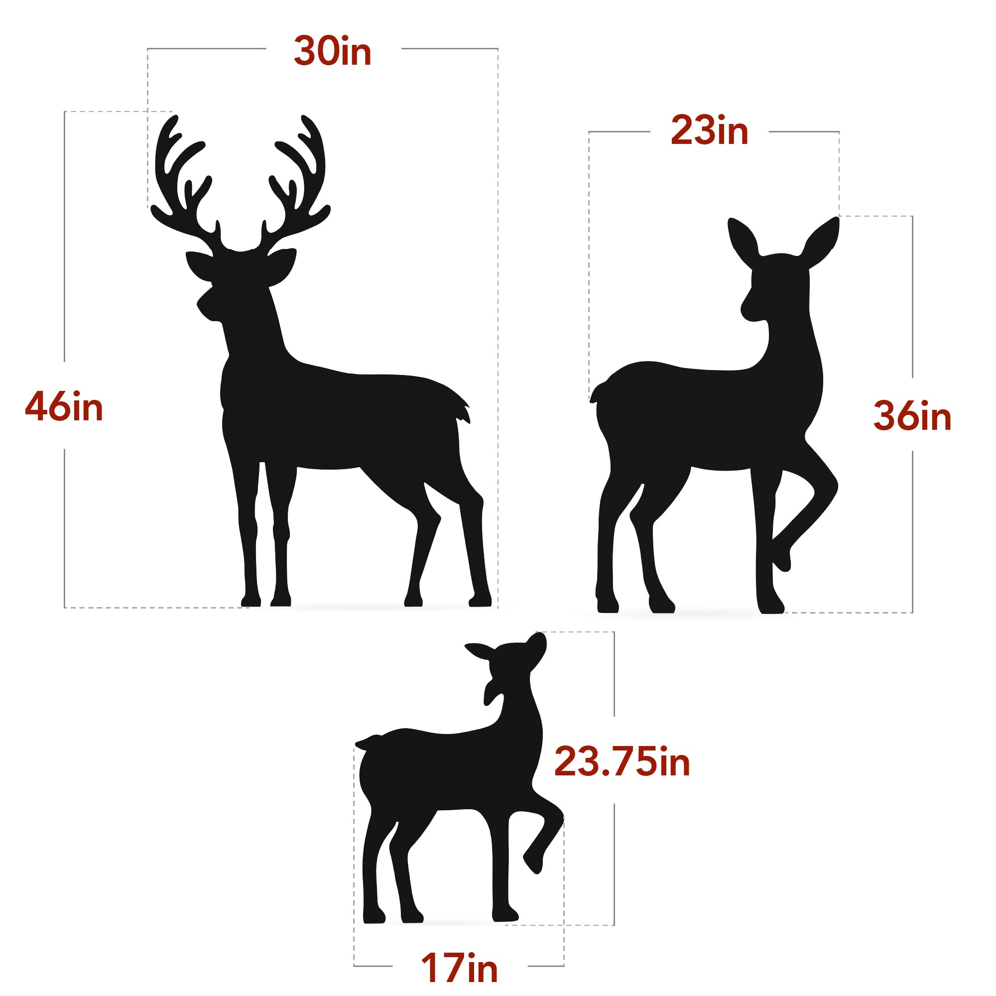 3-Piece 2D Deer Family Silhouette Yard Decoration w/ Buck, Doe, Fawn - 46in - Image 12