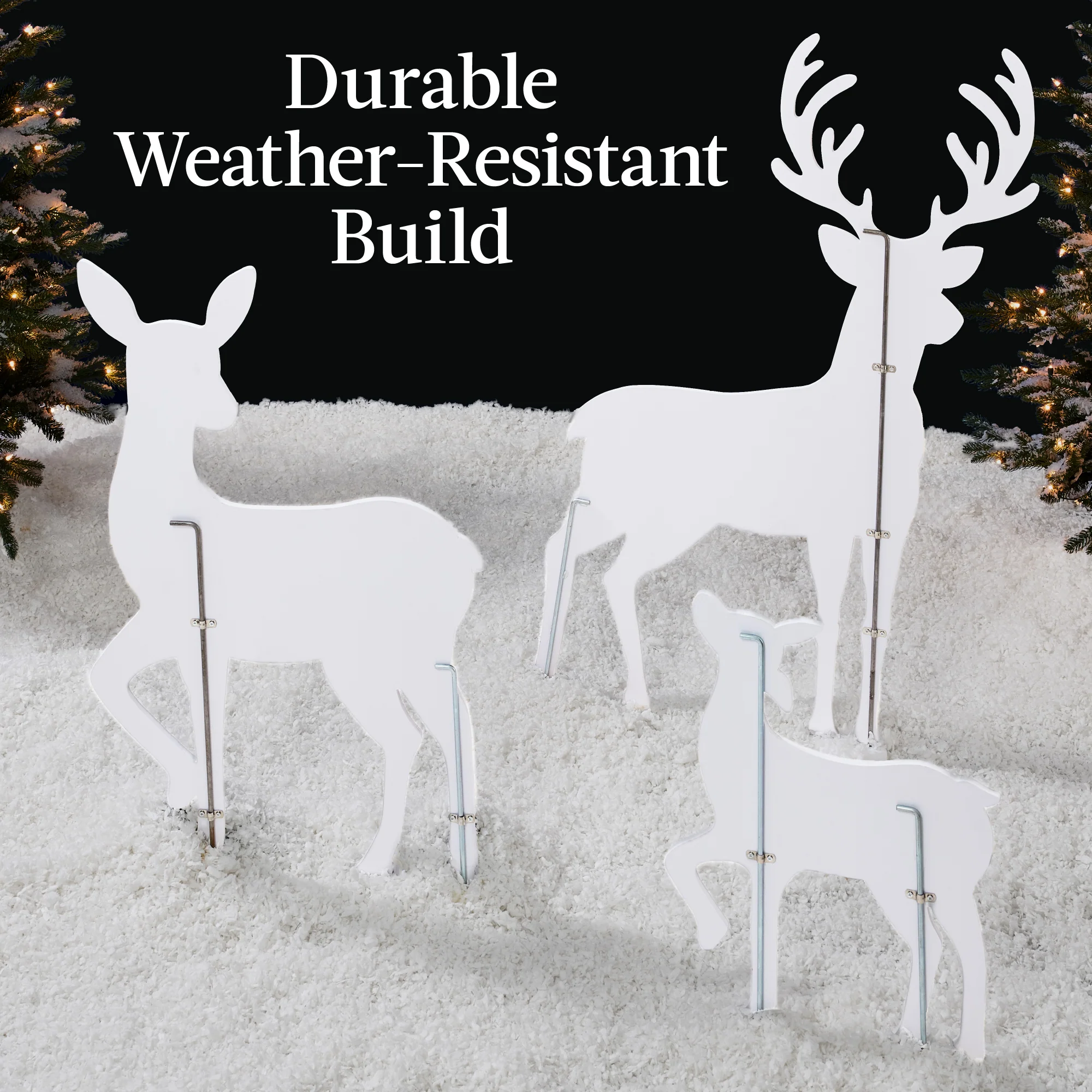 3-Piece 2D Deer Family Silhouette Yard Decoration w/ Buck, Doe, Fawn - 46in - Image 3