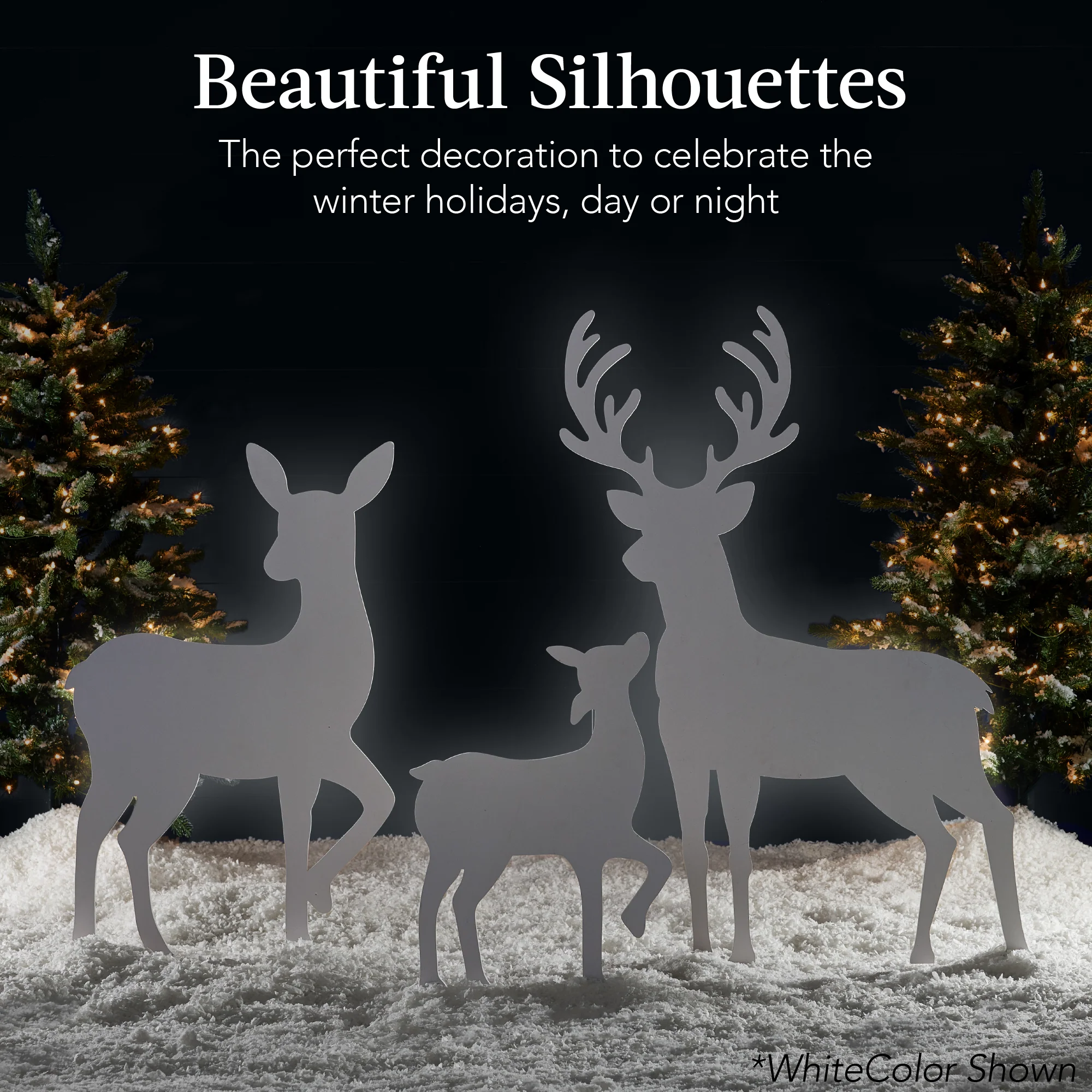 3-Piece 2D Deer Family Silhouette Yard Decoration w/ Buck, Doe, Fawn - 46in - Image 8