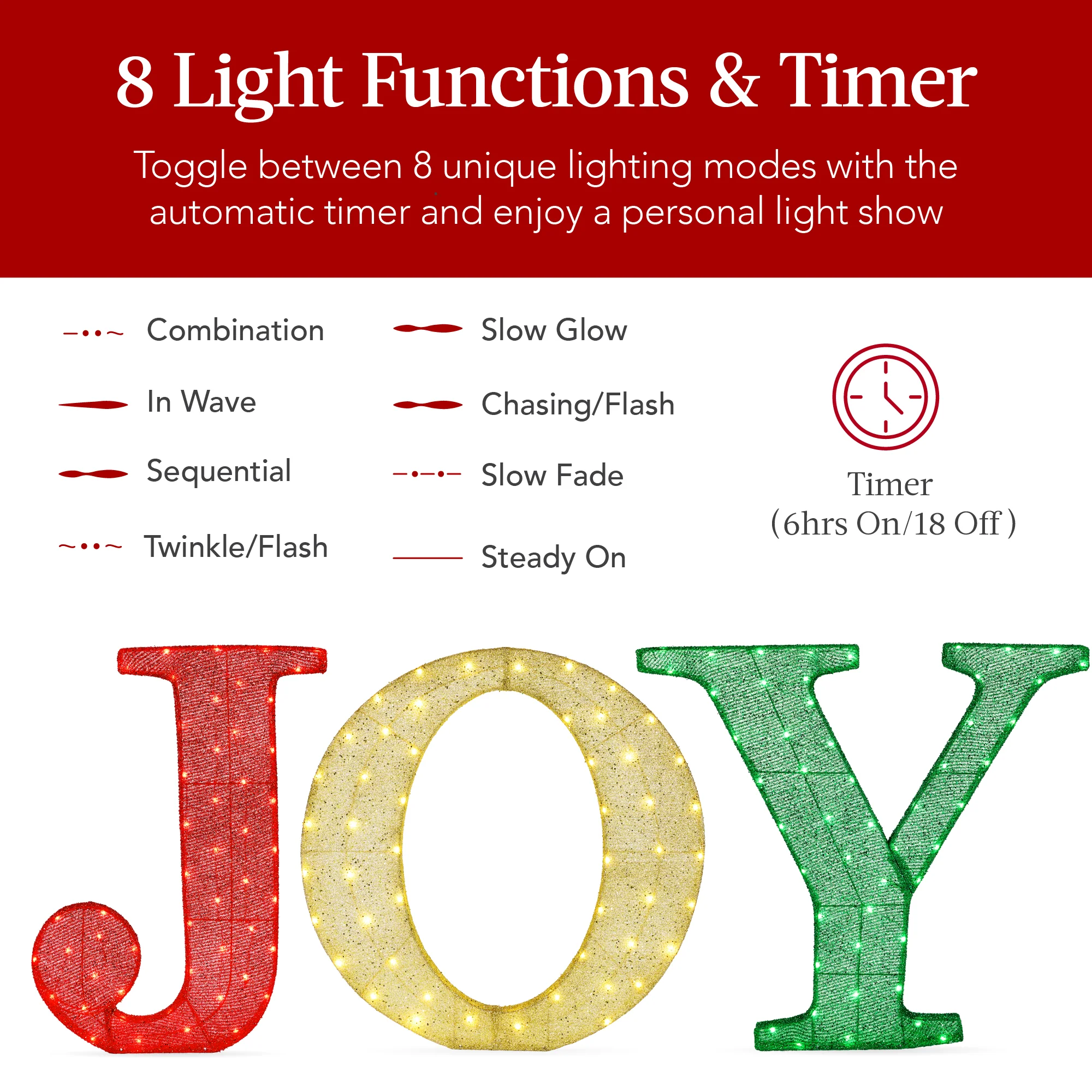3-Piece 3D Lighted Christmas JOY Yard Decoration w/ 150 LED Lights - 32in - Image 3