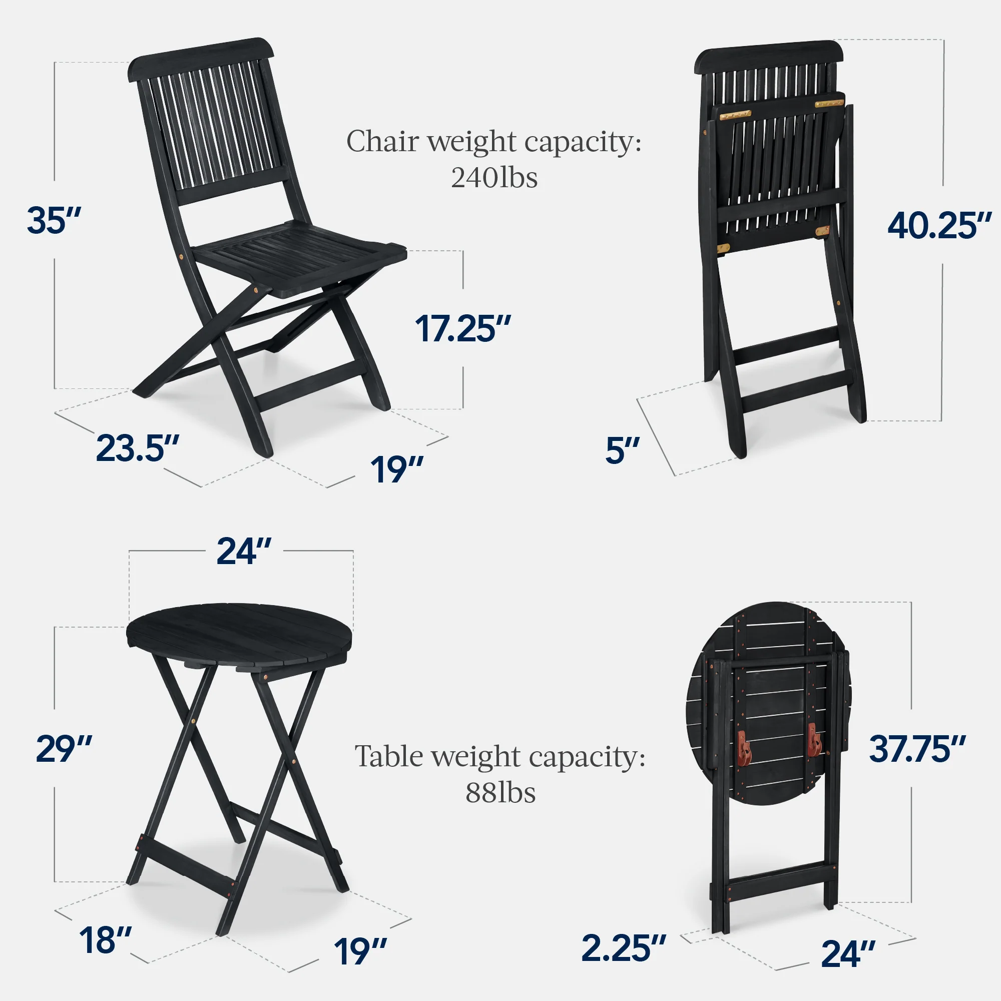 3-Piece Acacia Wood Bistro Set w/ Folding Table, 2 Chairs - Image 18