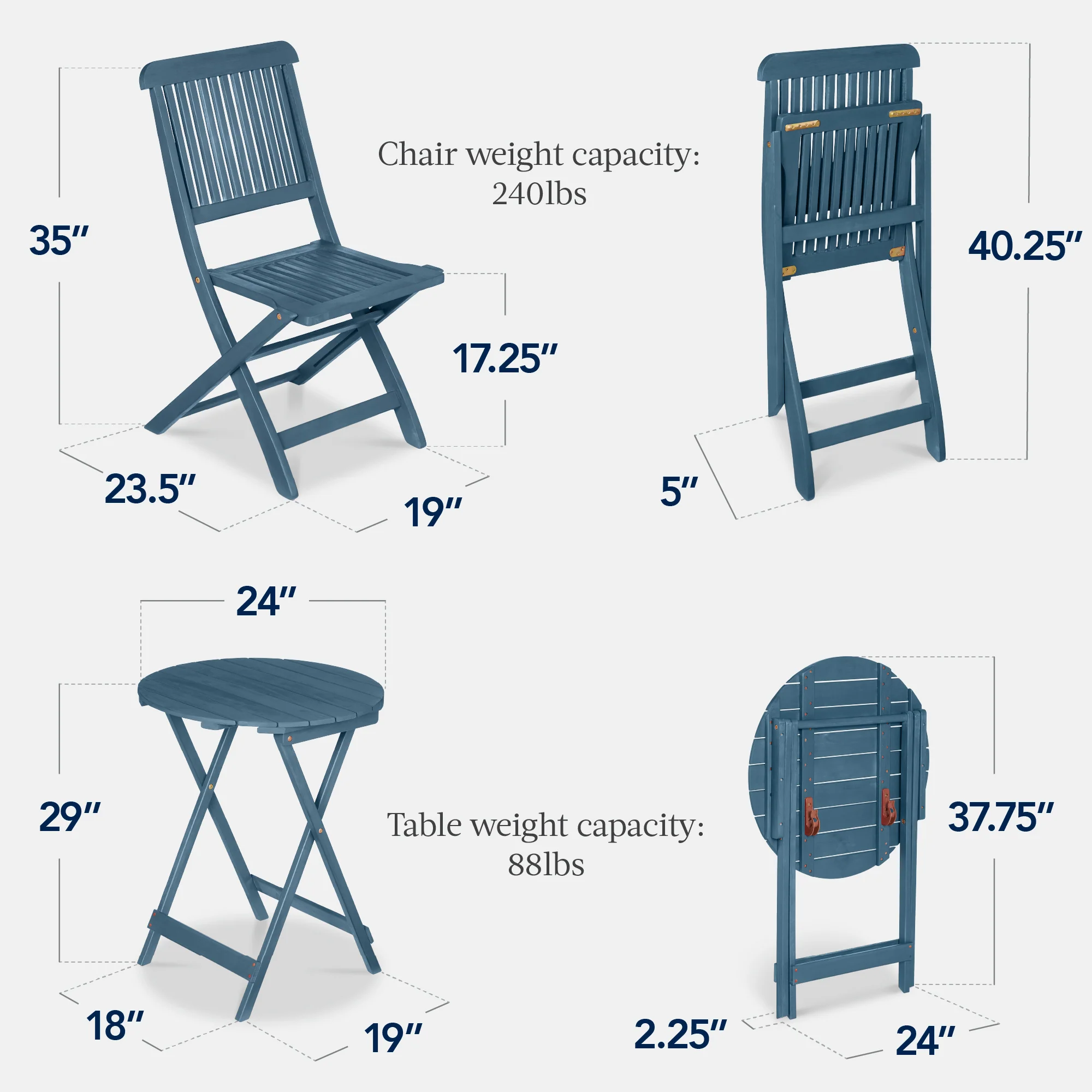 3-Piece Acacia Wood Bistro Set w/ Folding Table, 2 Chairs - Image 34