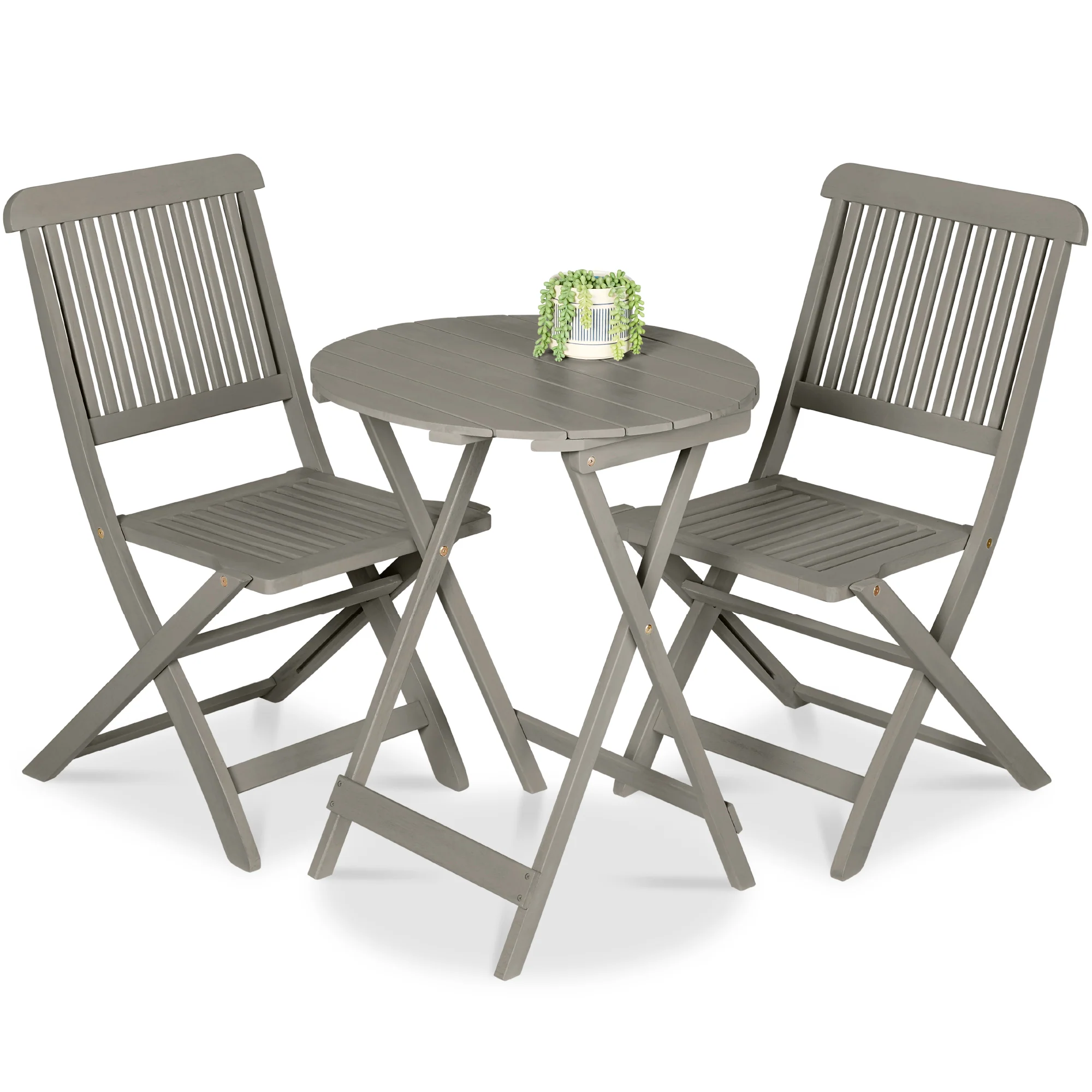 3-Piece Acacia Wood Bistro Set w/ Folding Table, 2 Chairs - Image 41