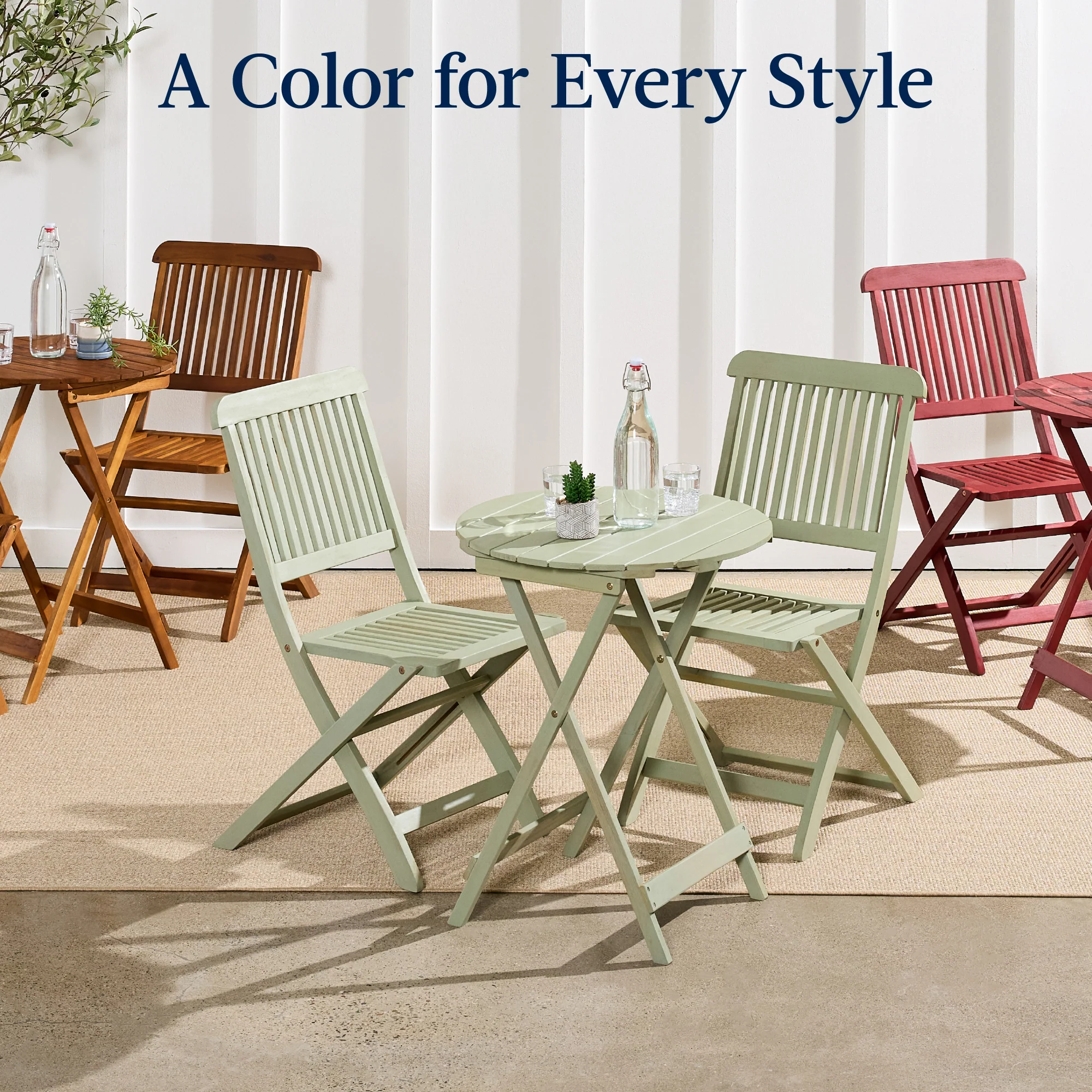 3-Piece Acacia Wood Bistro Set w/ Folding Table, 2 Chairs - Image 64