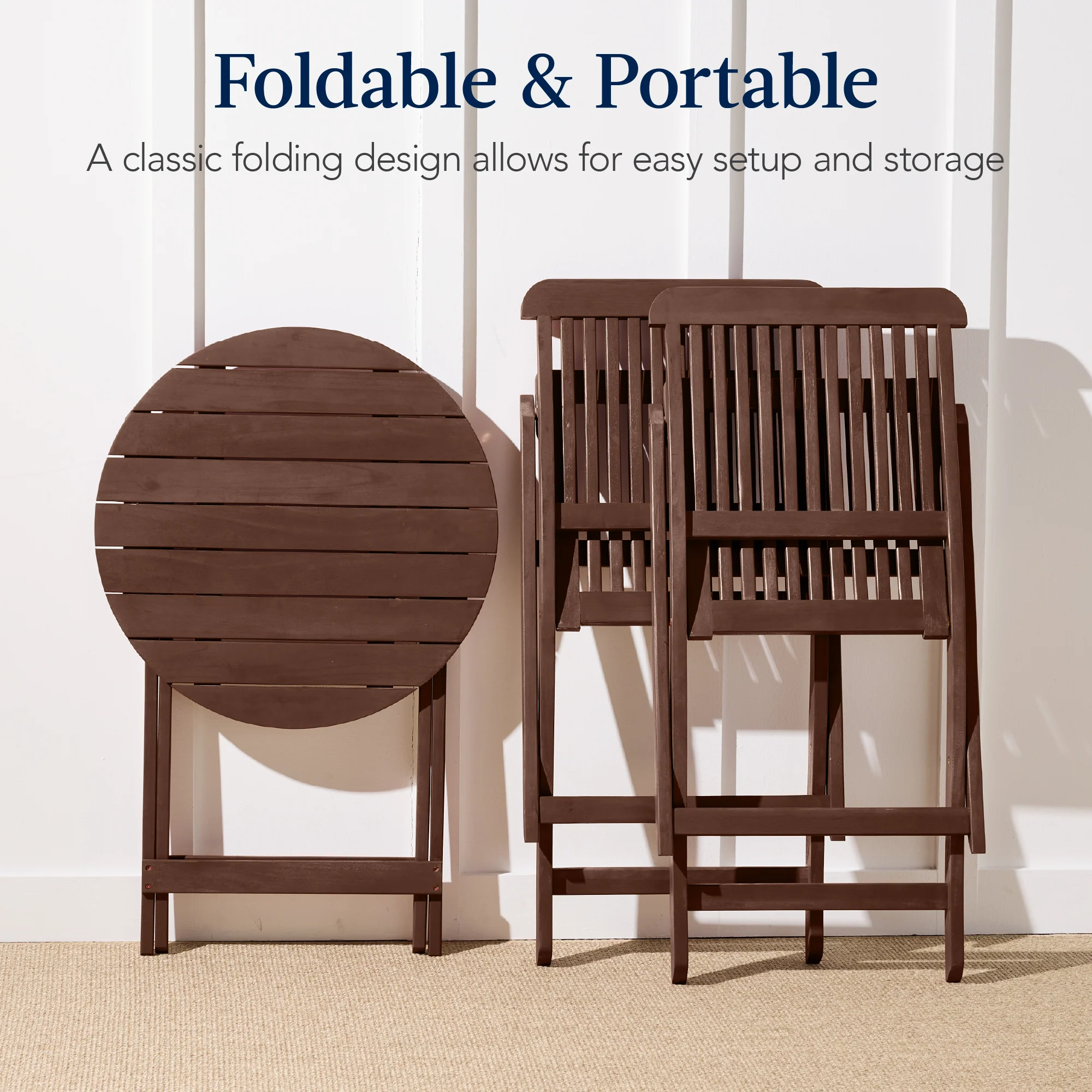 3-Piece Acacia Wood Bistro Set w/ Folding Table, 2 Chairs - Image 67