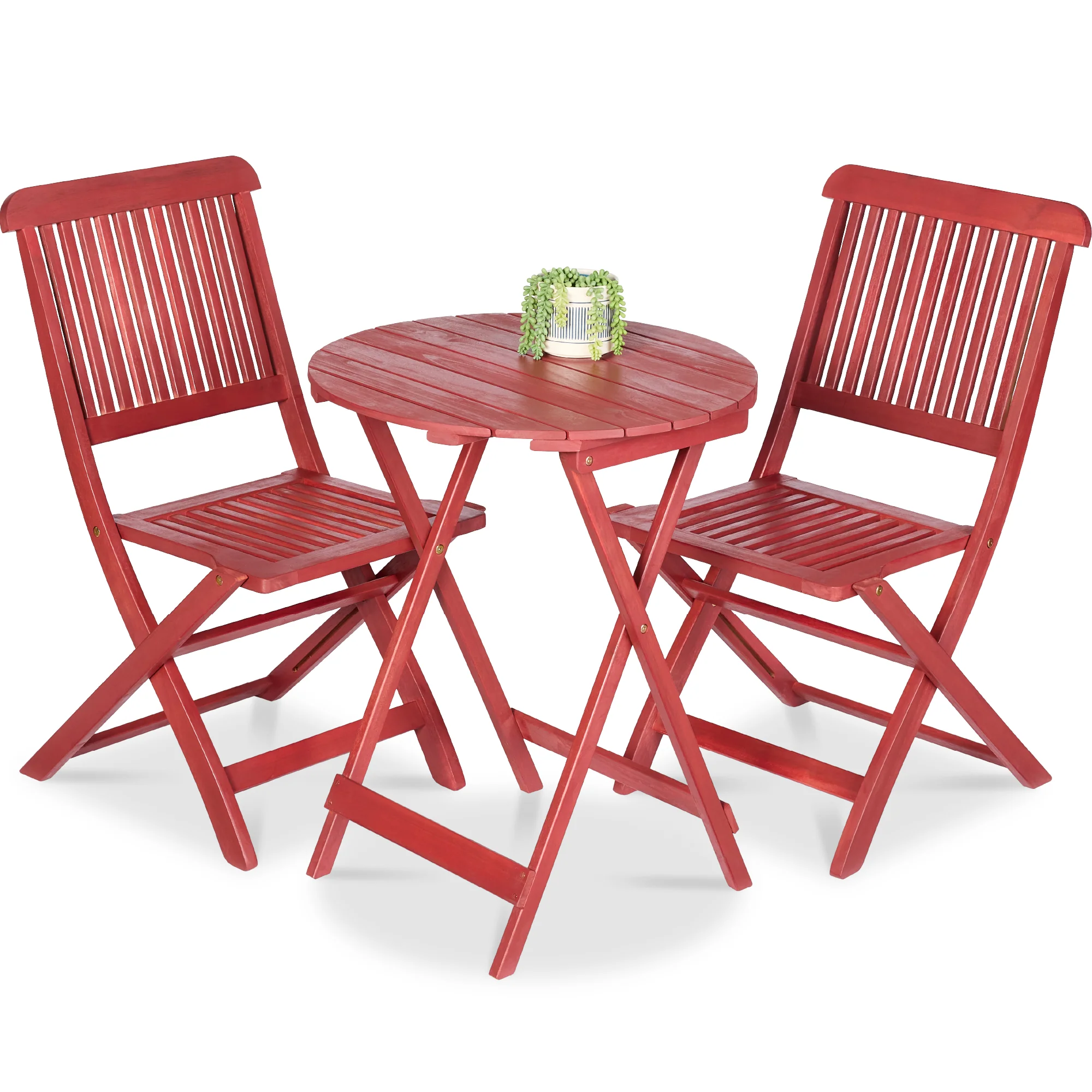 3-Piece Acacia Wood Bistro Set w/ Folding Table, 2 Chairs - Image 9