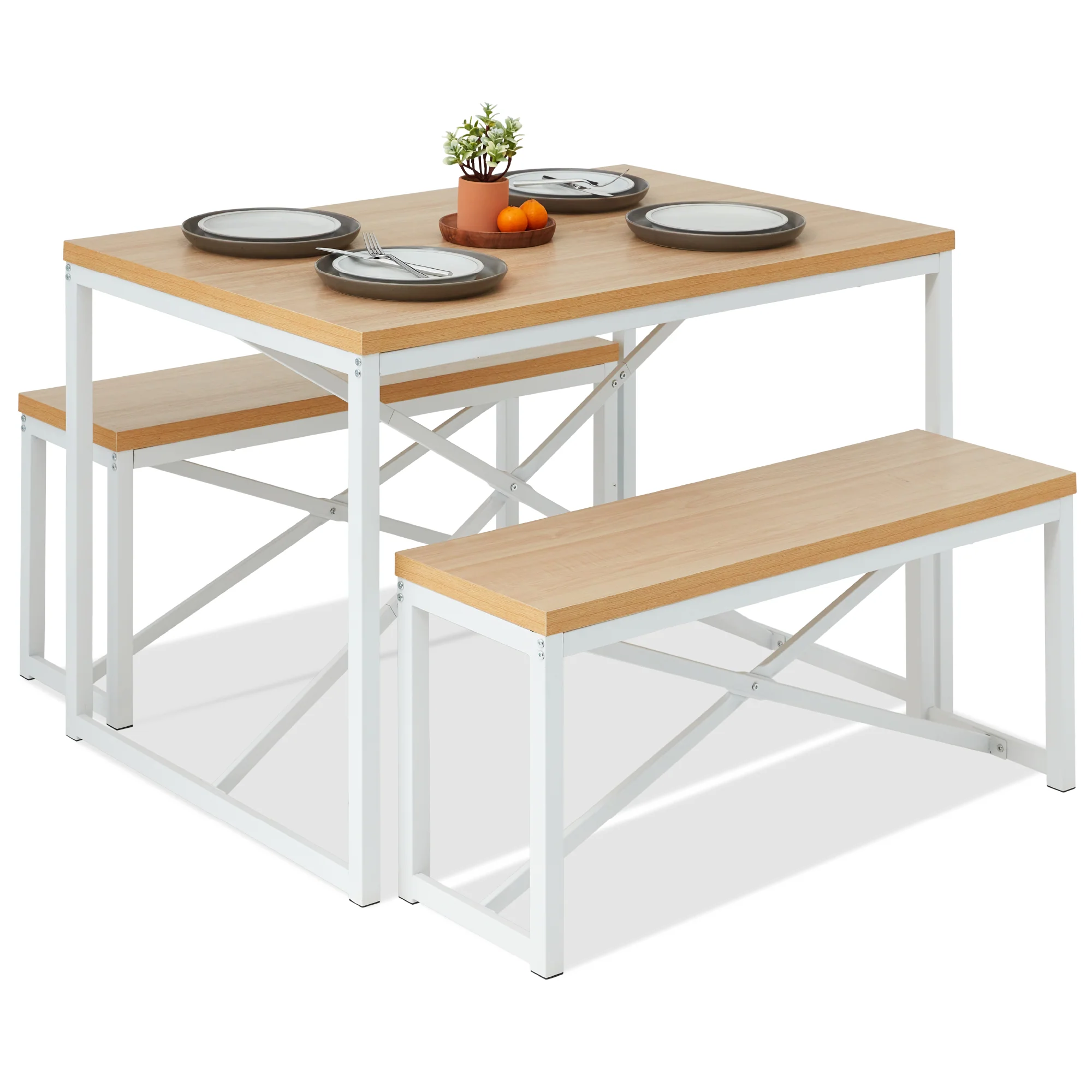 3-Piece Bench Style Dining Furniture Set w/ 2 Benches, Table - 45.5in - Image 22