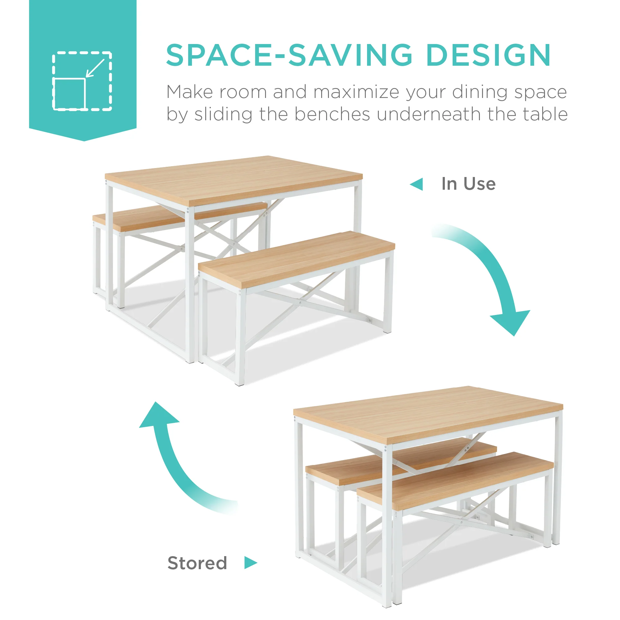 3-Piece Bench Style Dining Furniture Set w/ 2 Benches, Table - 45.5in - Image 26