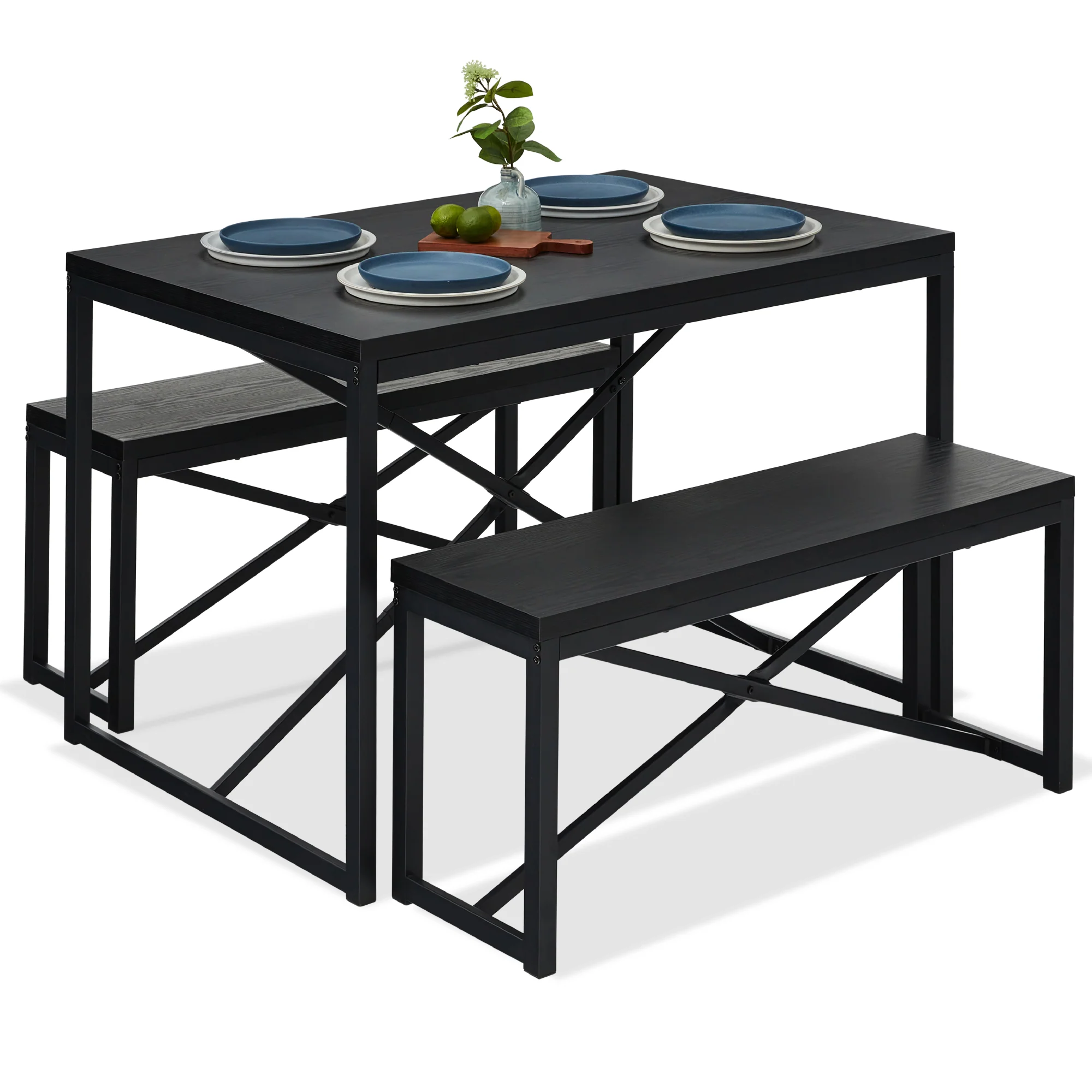 3-Piece Bench Style Dining Furniture Set w/ 2 Benches, Table - 45.5in - Image 36