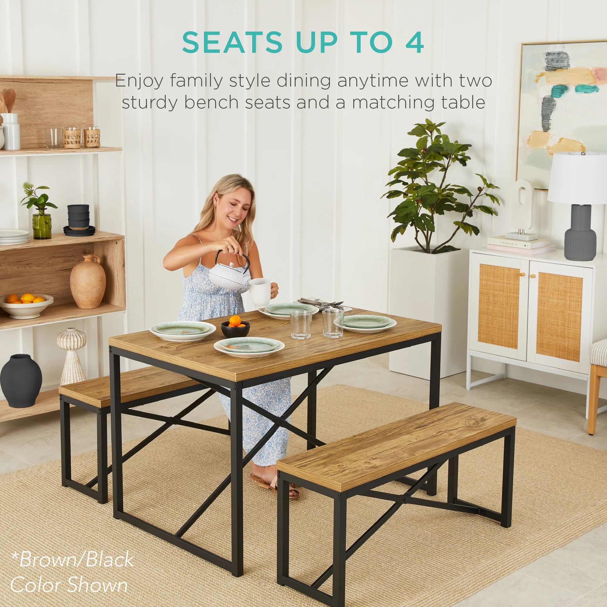3-Piece Bench Style Dining Furniture Set w/ 2 Benches, Table - 45.5in - Image 37