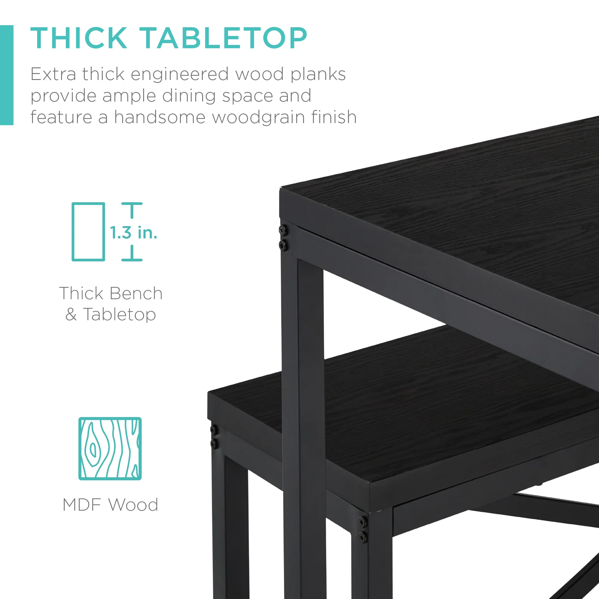 3-Piece Bench Style Dining Furniture Set w/ 2 Benches, Table - 45.5in - Image 39