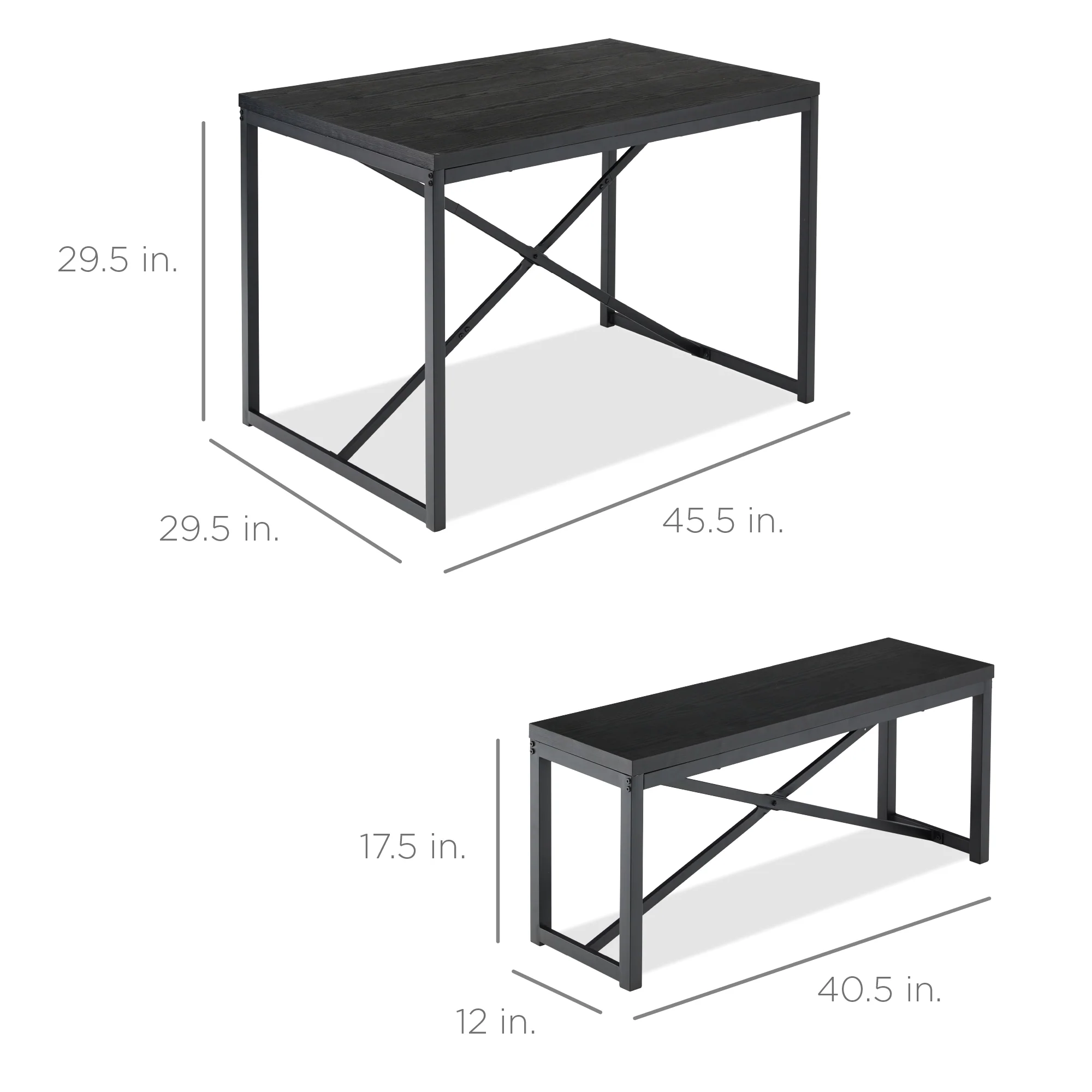 3-Piece Bench Style Dining Furniture Set w/ 2 Benches, Table - 45.5in - Image 42