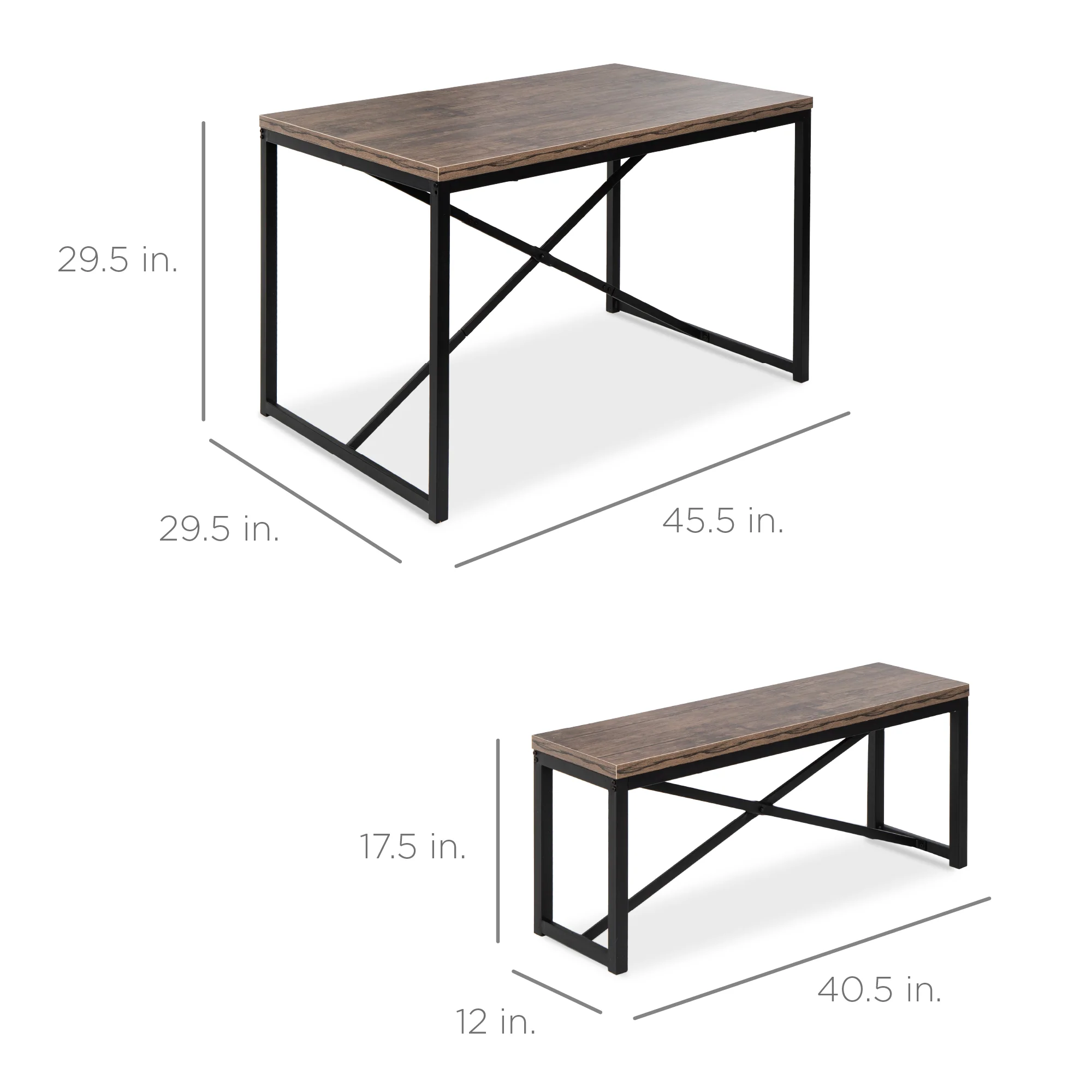 3-Piece Bench Style Dining Furniture Set w/ 2 Benches, Table - 45.5in - Image 7