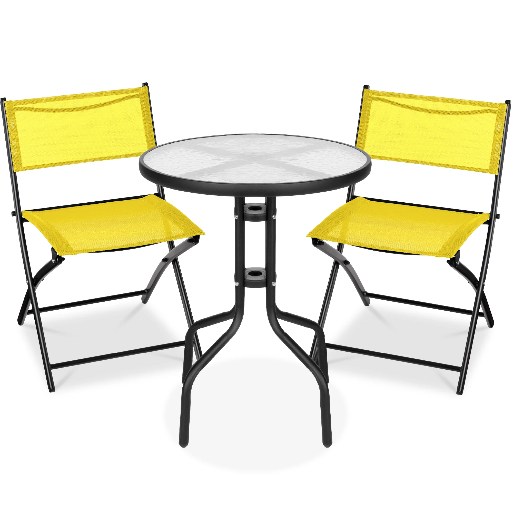 3-Piece Bistro Set w/ Glass Table, 2 Foldable Chairs - Image 10