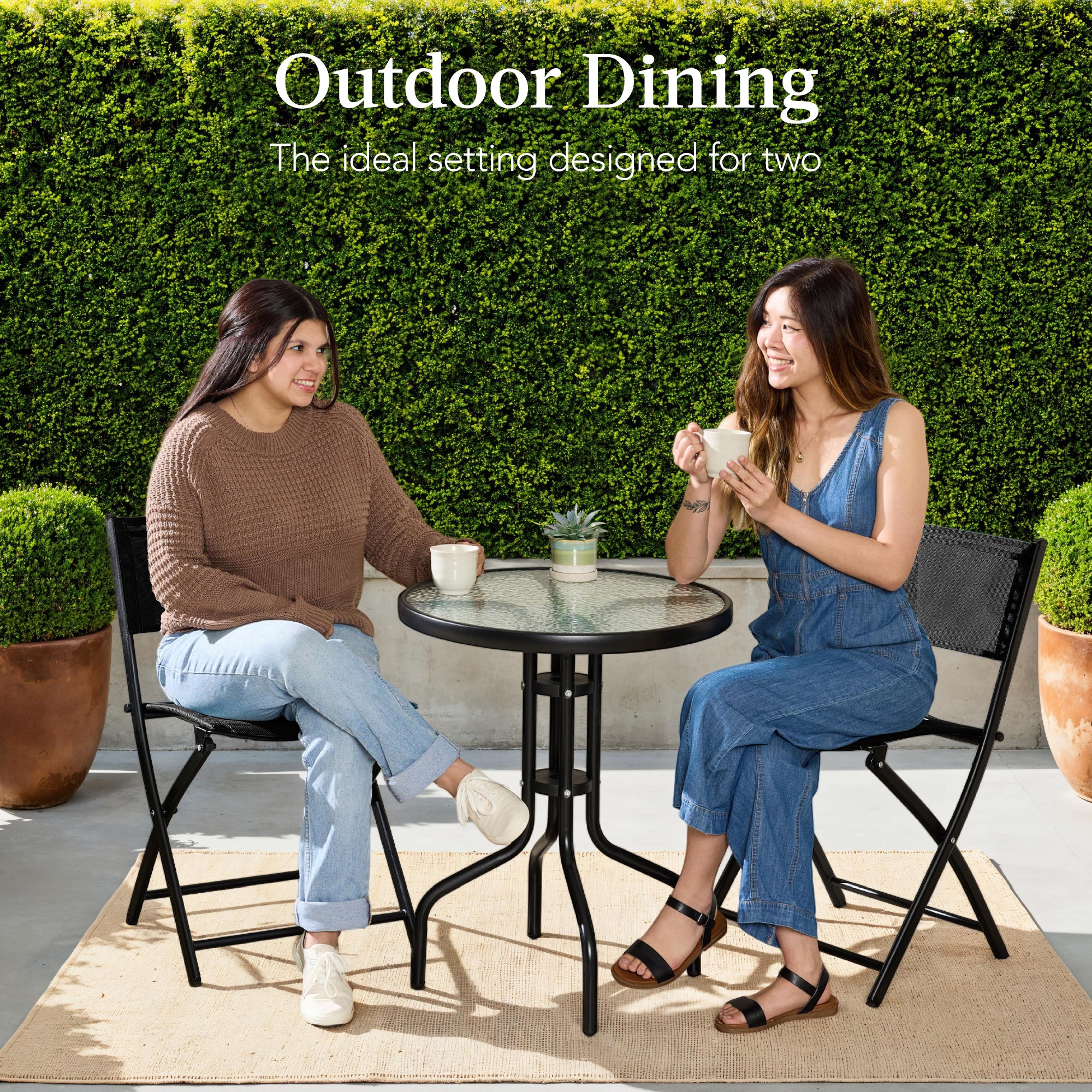 3-Piece Bistro Set w/ Glass Table, 2 Foldable Chairs - Image 102