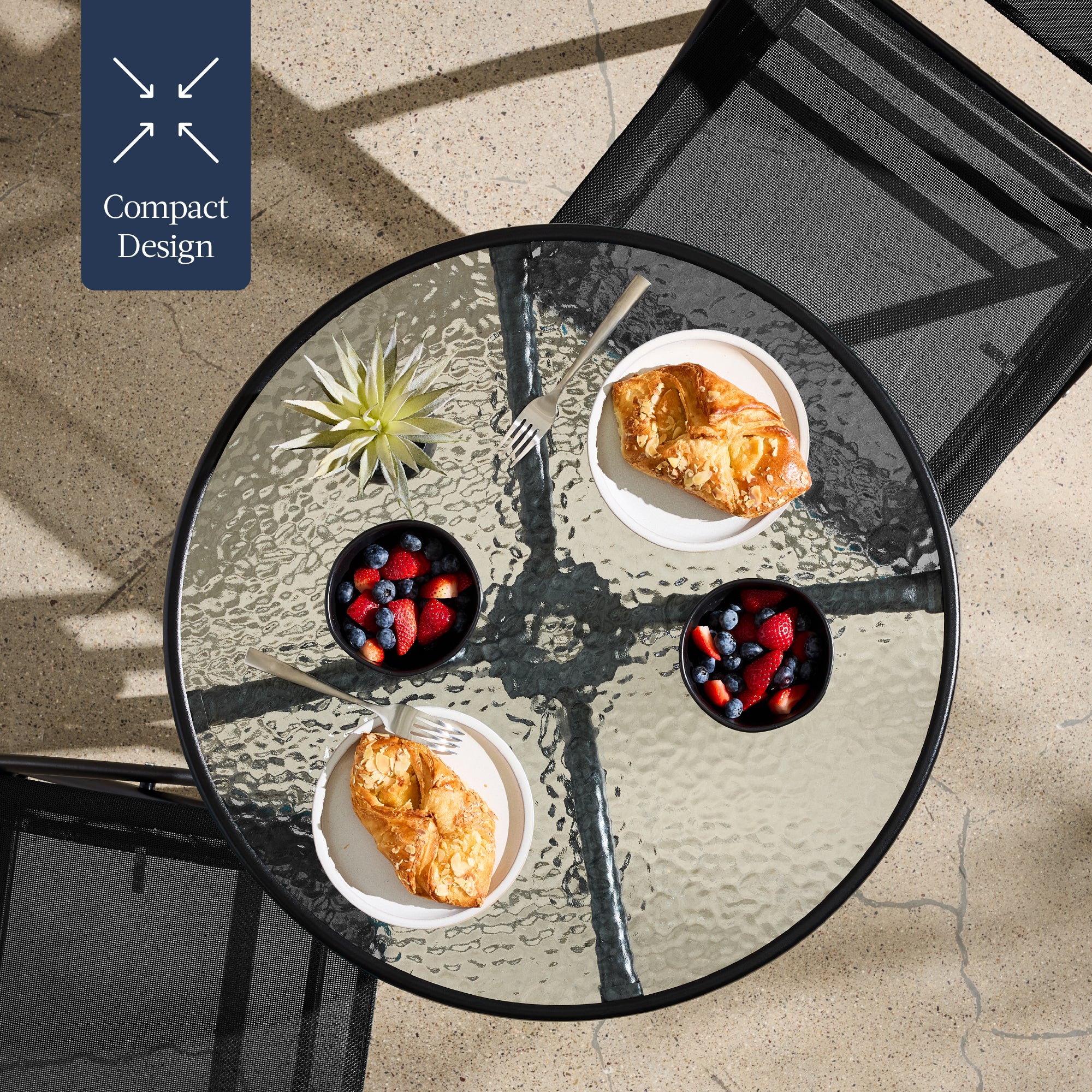 3-Piece Bistro Set w/ Glass Table, 2 Foldable Chairs - Image 104