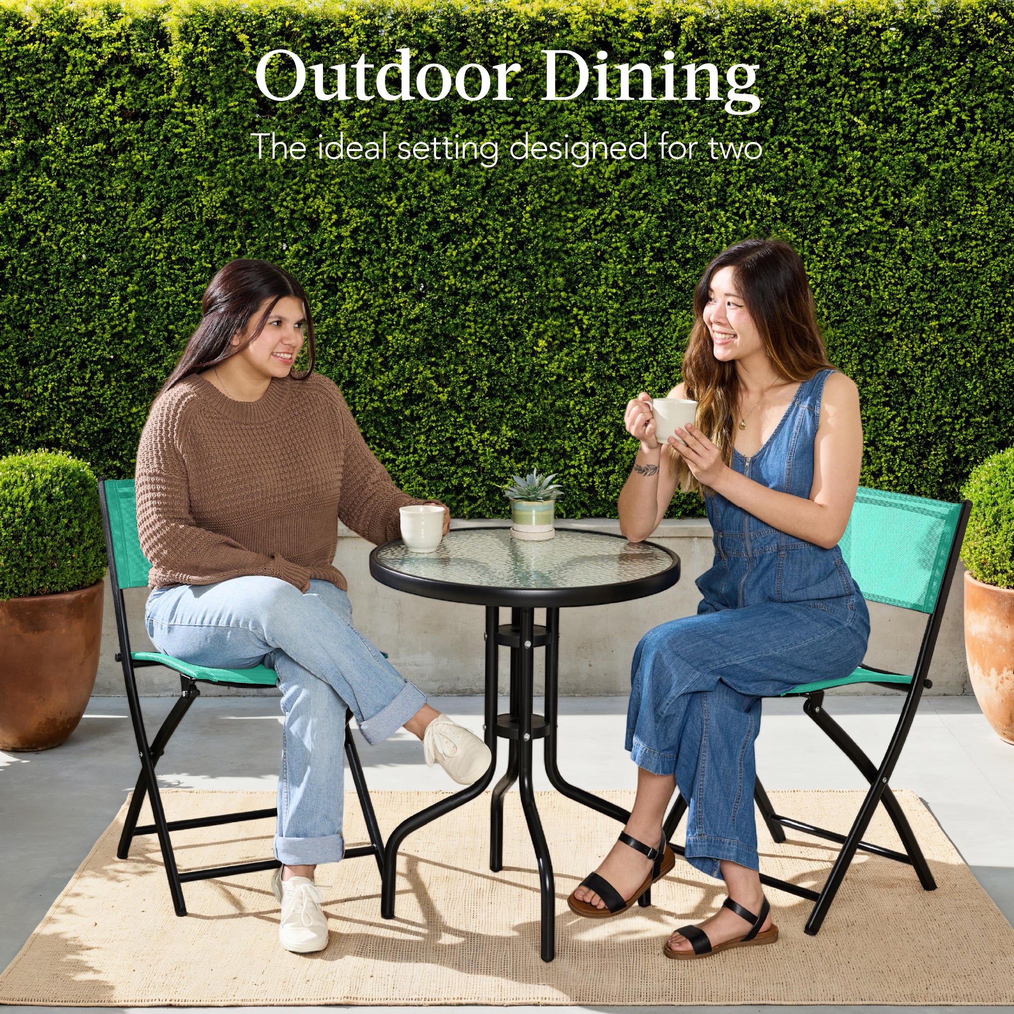 3-Piece Bistro Set w/ Glass Table, 2 Foldable Chairs - Image 111