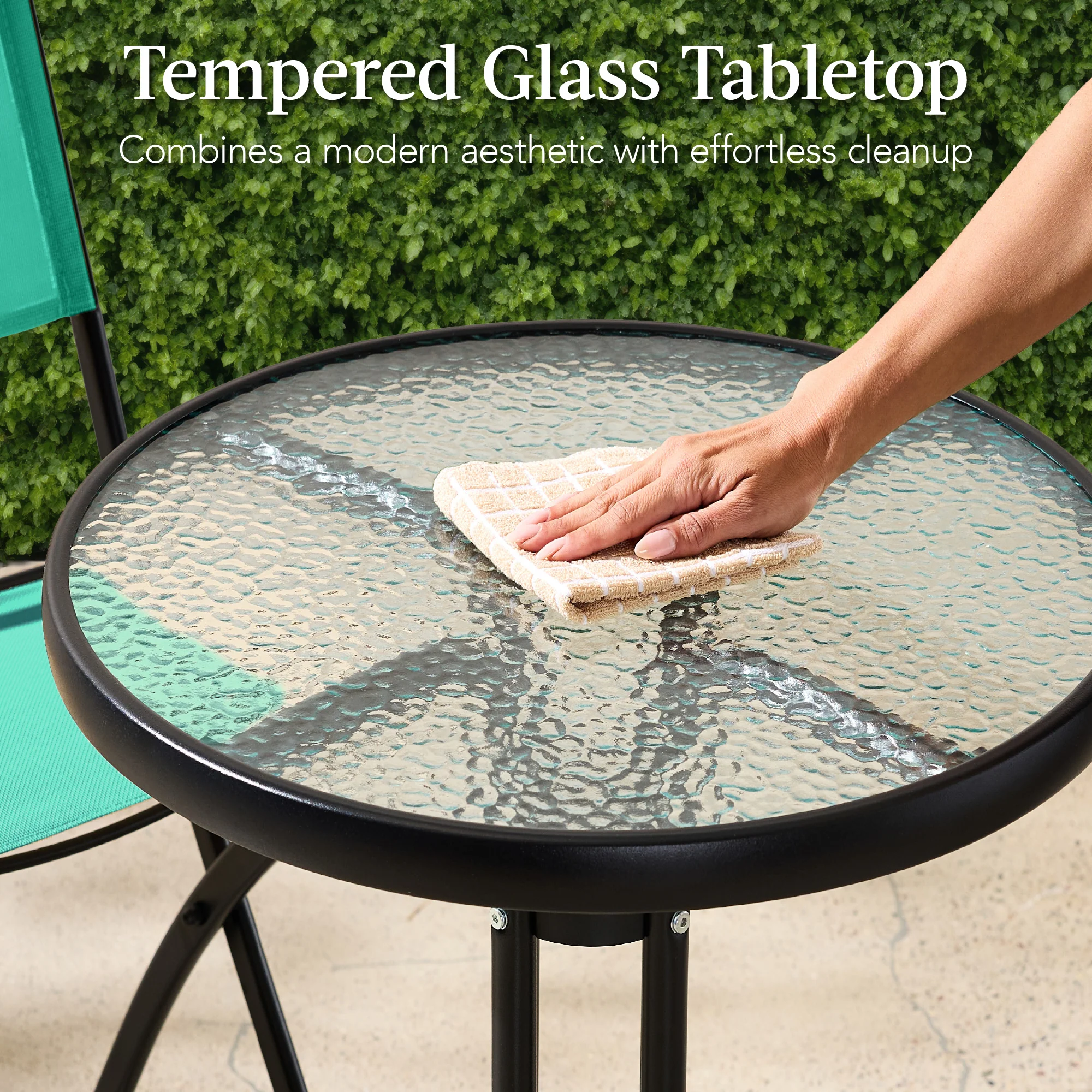 3-Piece Bistro Set w/ Glass Table, 2 Foldable Chairs - Image 115