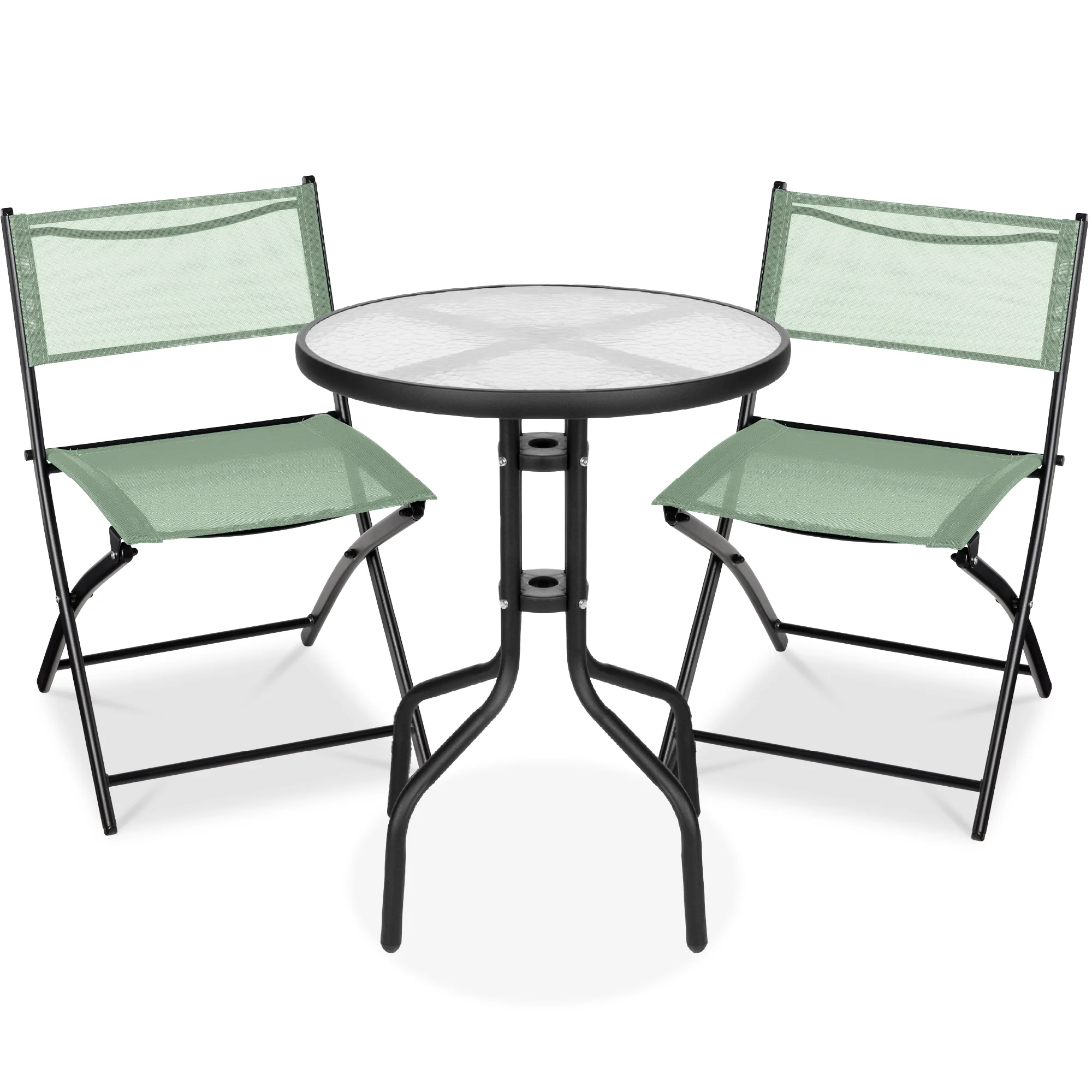 3-Piece Bistro Set w/ Glass Table, 2 Foldable Chairs - Image 118