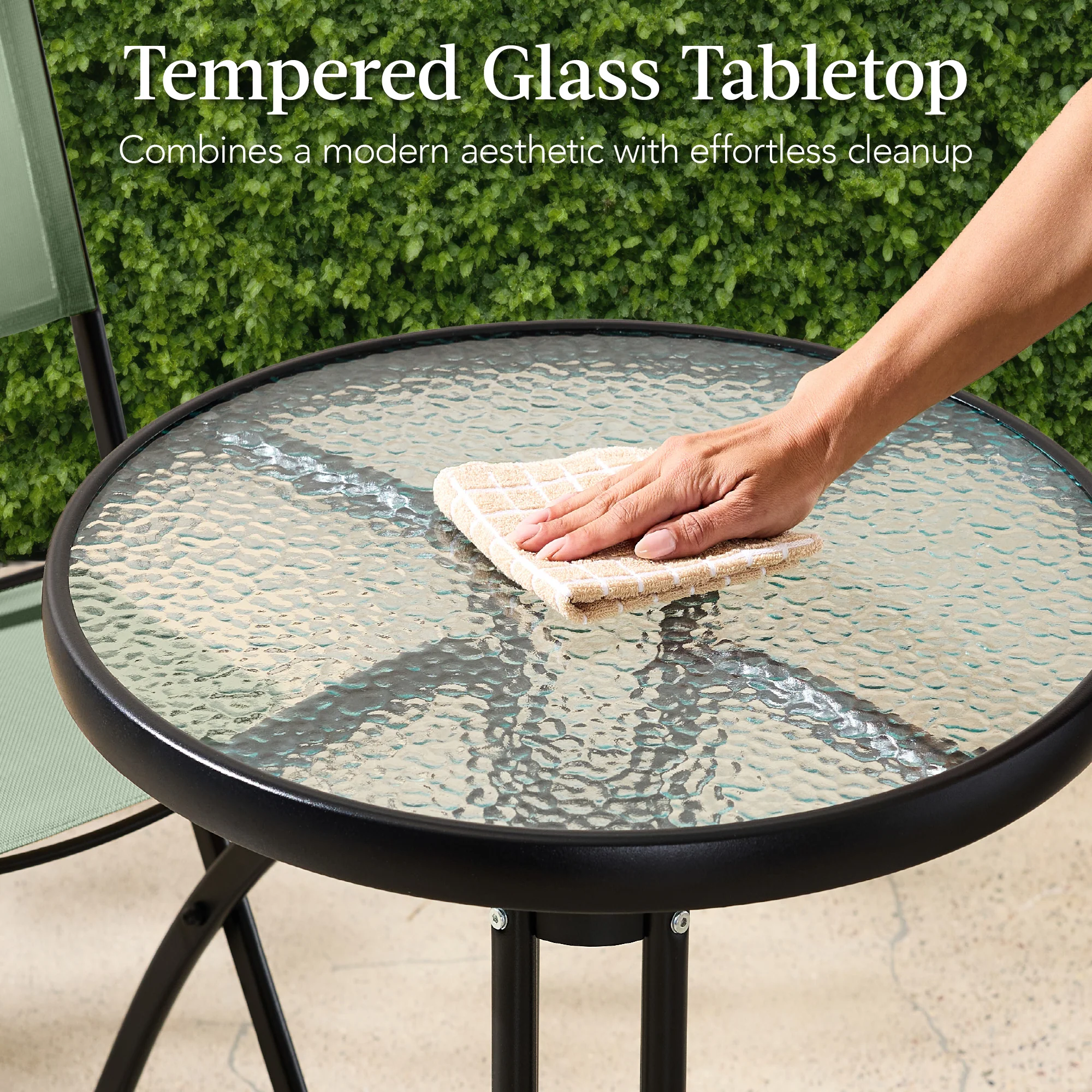 3-Piece Bistro Set w/ Glass Table, 2 Foldable Chairs - Image 124