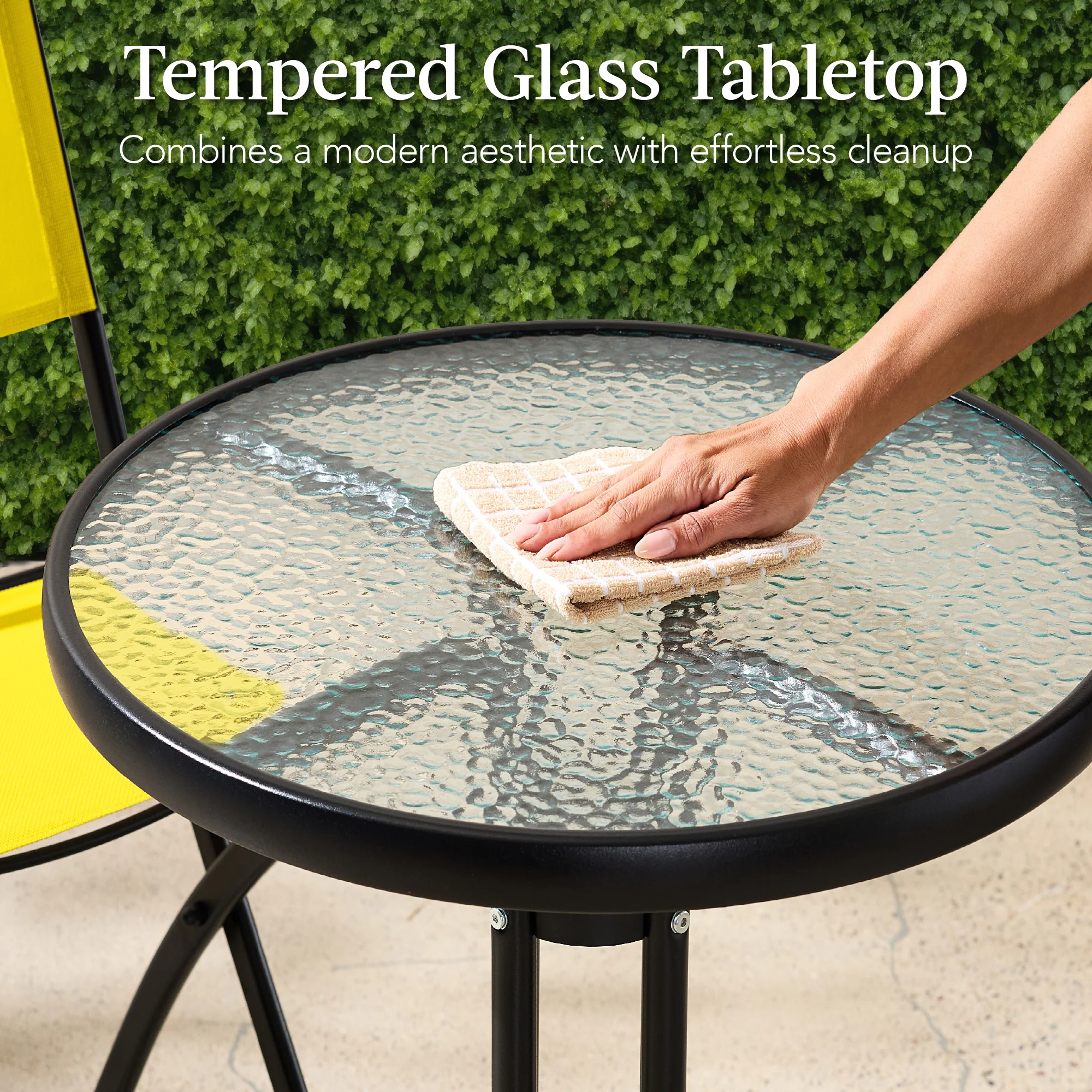 3-Piece Bistro Set w/ Glass Table, 2 Foldable Chairs - Image 16