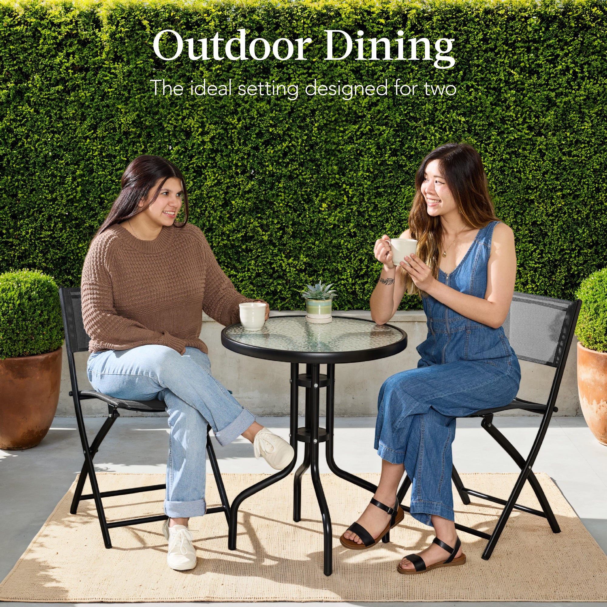 3-Piece Bistro Set w/ Glass Table, 2 Foldable Chairs - Image 3