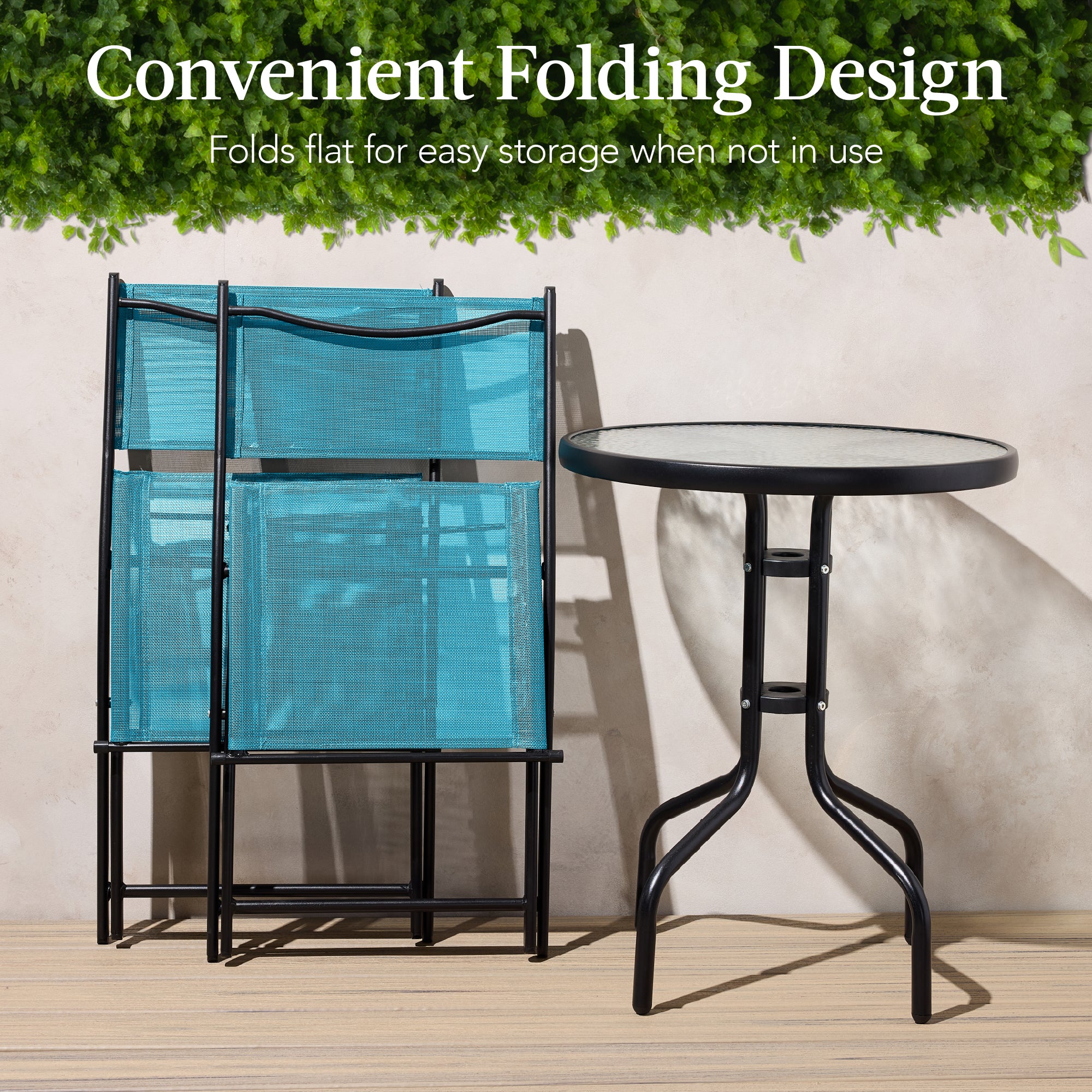 3-Piece Bistro Set w/ Glass Table, 2 Foldable Chairs - Image 31