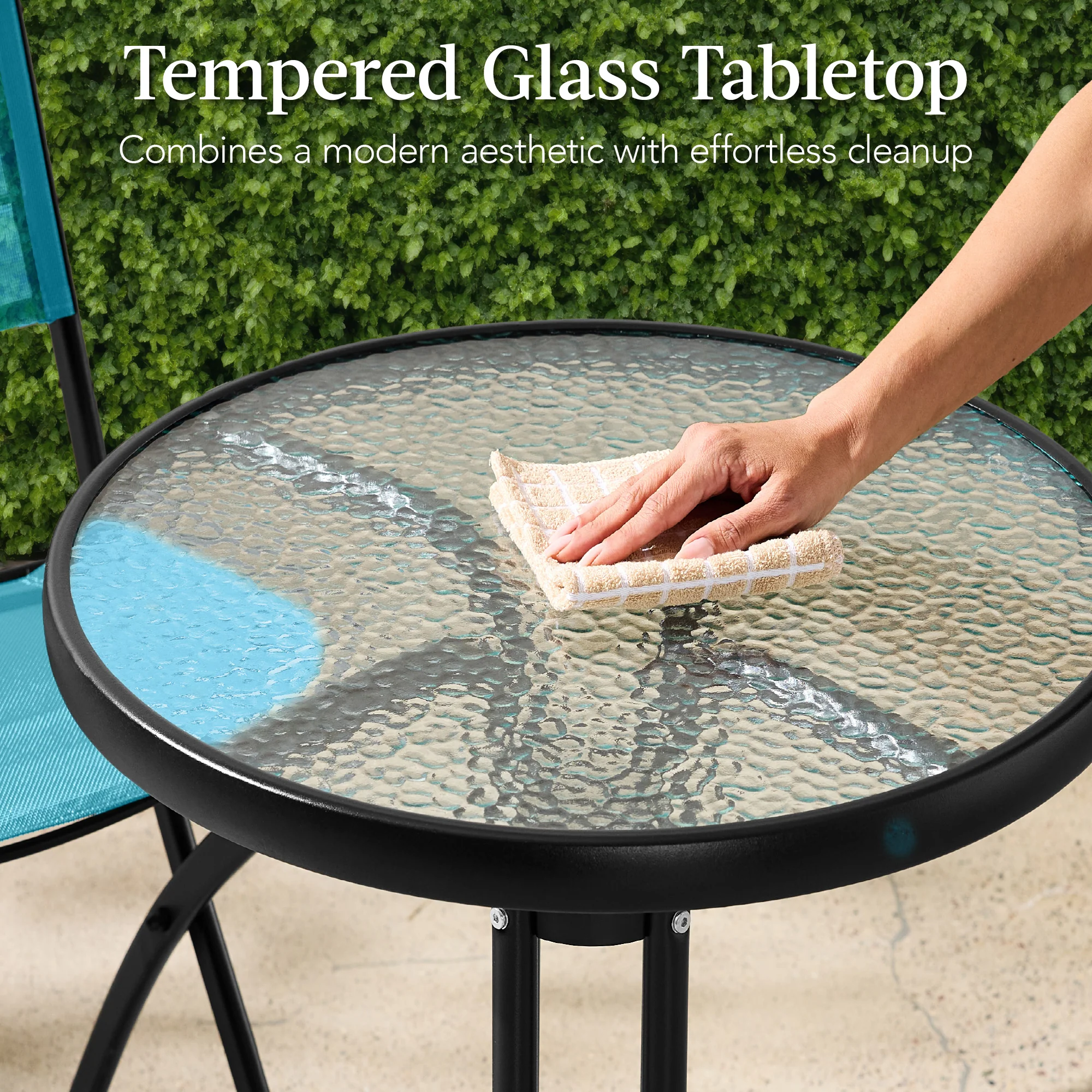 3-Piece Bistro Set w/ Glass Table, 2 Foldable Chairs - Image 34