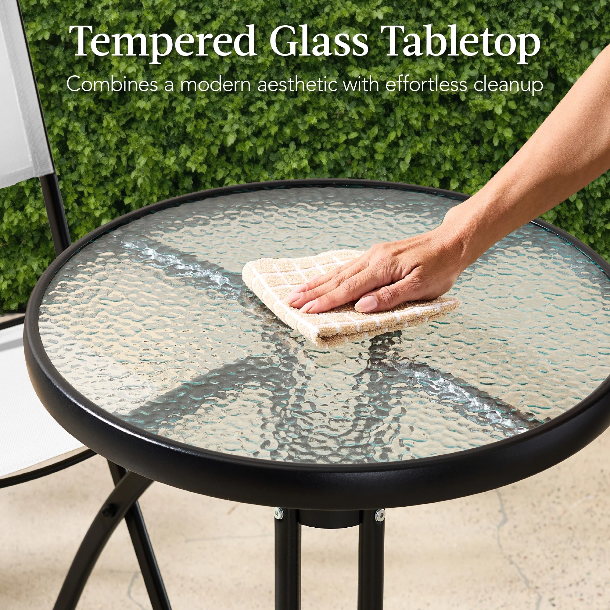 3-Piece Bistro Set w/ Glass Table, 2 Foldable Chairs - Image 43