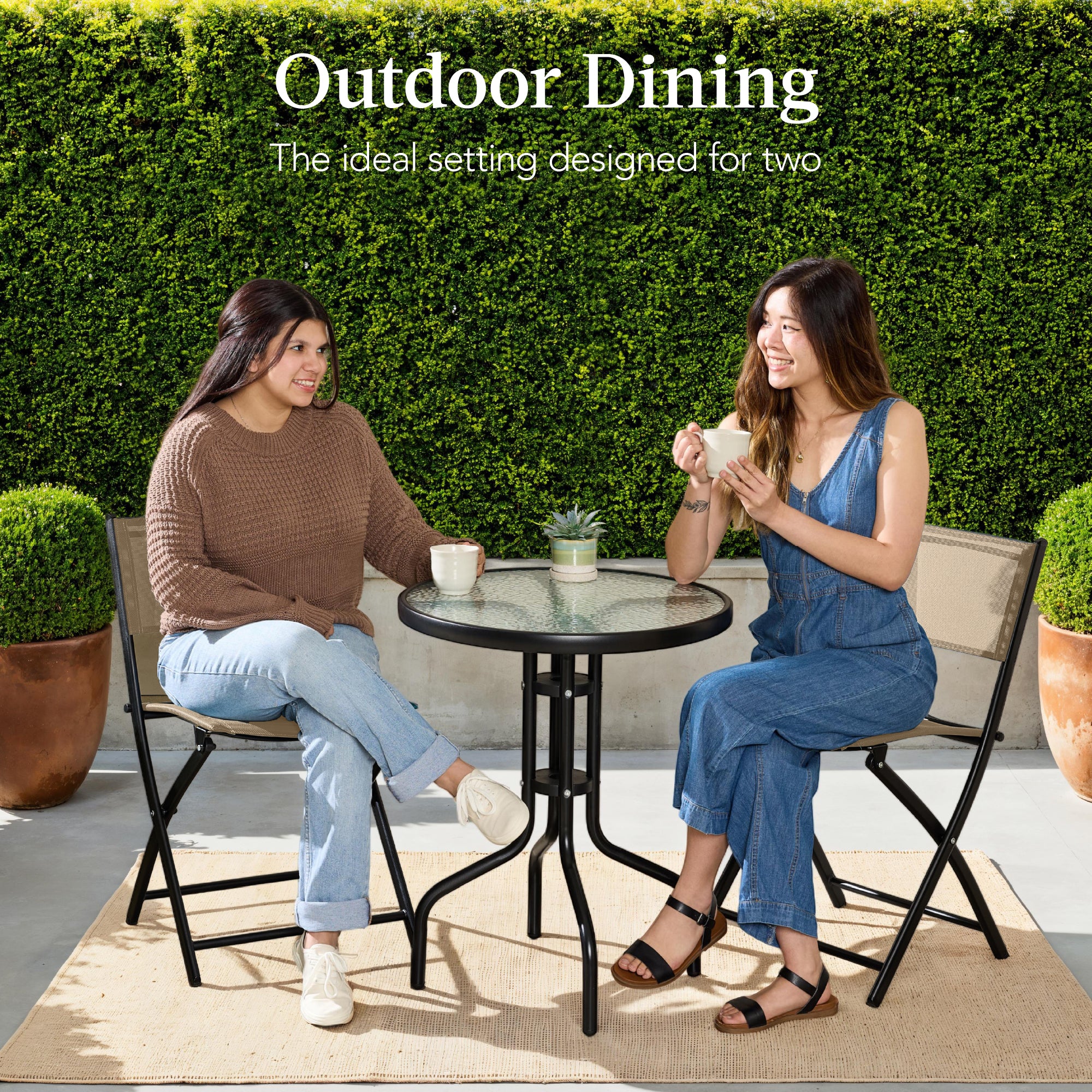 3-Piece Bistro Set w/ Glass Table, 2 Foldable Chairs - Image 48